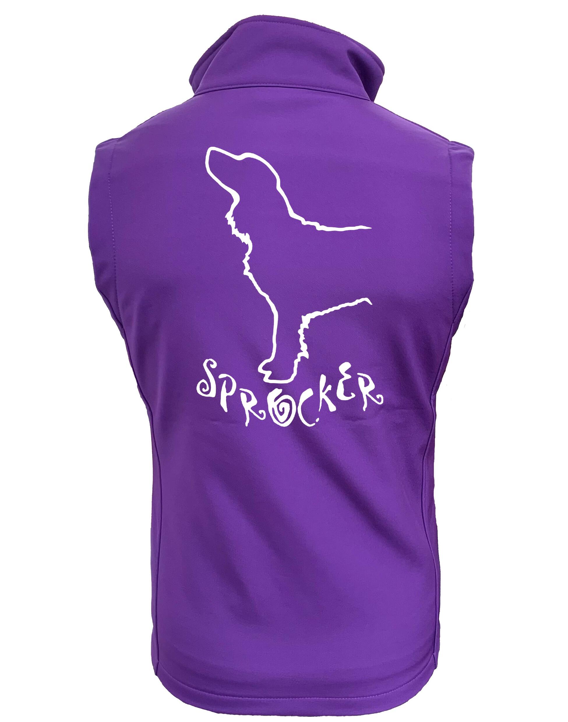 Women’s Softshell Jacket featuring exclusive Sprocker Spaniel design on the back. Tailored feminine fit with water-resistant exterior and fleece lining, ideal for active outdoor wear and showing your love for the Sprocker breed.