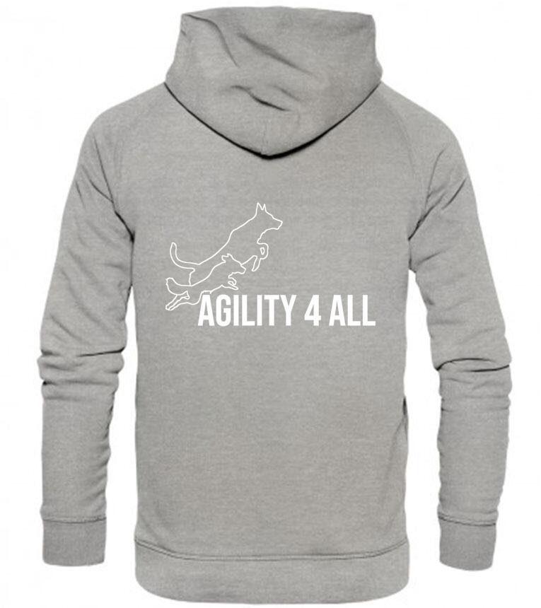 Agility 4 All - Official Clothing - Heather Grey Hoodie (Back with white Printed logo)
