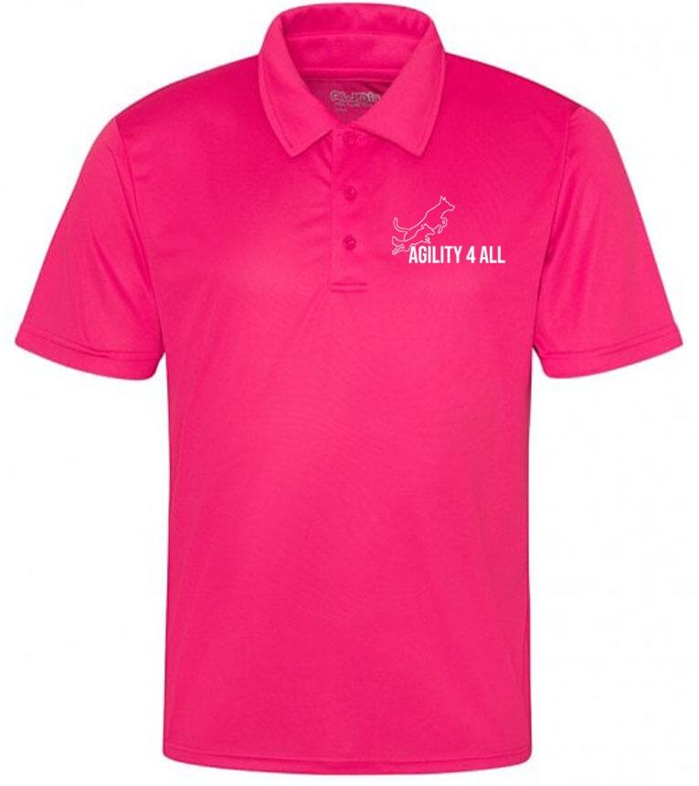 Agility 4 All Official Clothing - Hot Pink Unisex Cool Polo - White Printed Logo