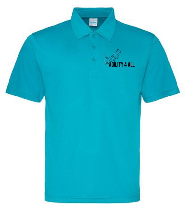 Agility 4 All Official Clothing - Turquoise Blue Unisex Cool Polo - Black Printed Logo