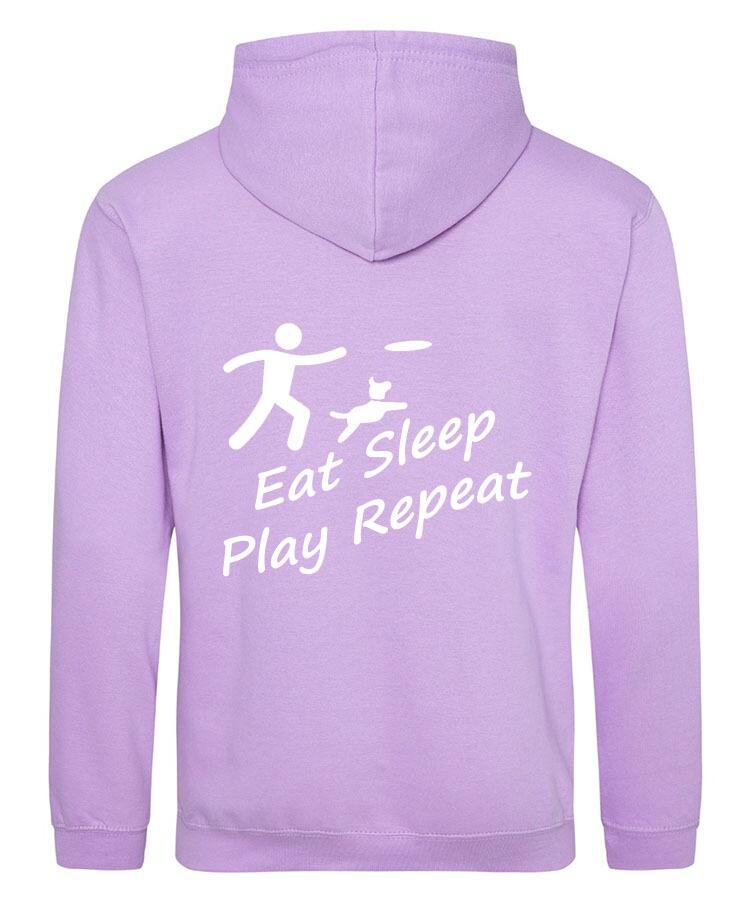 Eat Sleep Play Repeat Design on a Lavender Pullover Hoodie White Print