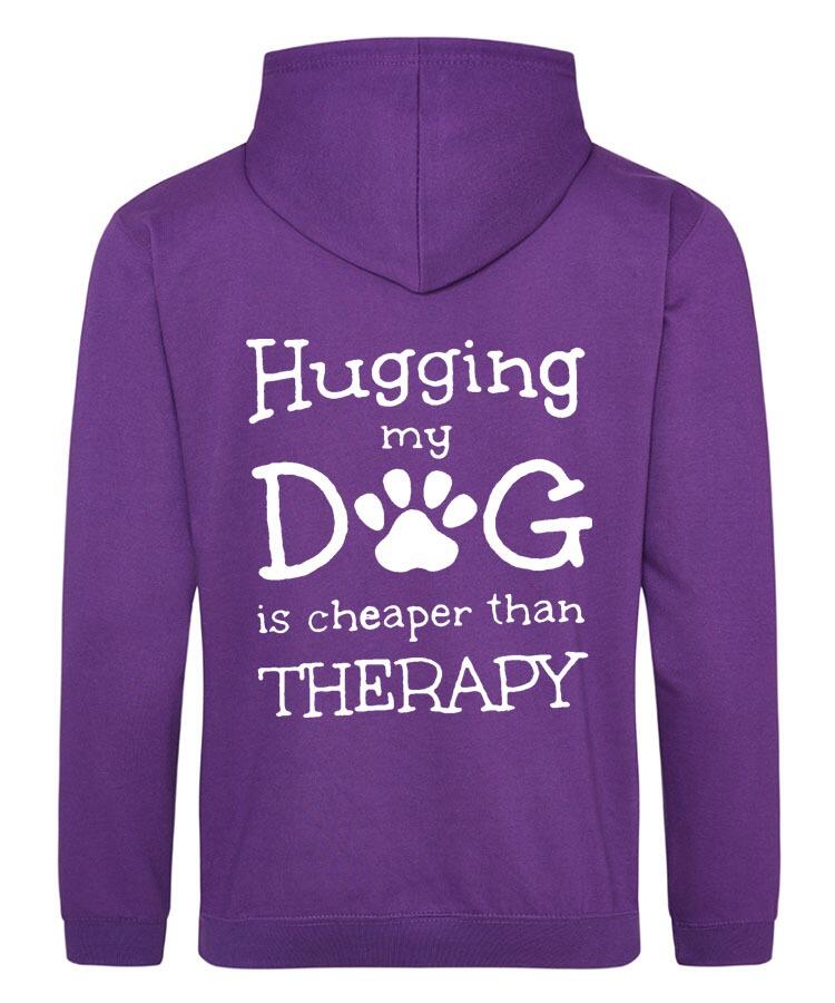 Hugging my Dog Design on a Purple Pullover Hoodie White Print