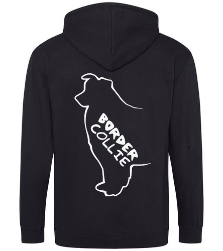 Unisex Border Collie Zipped Hoodie Black (White)