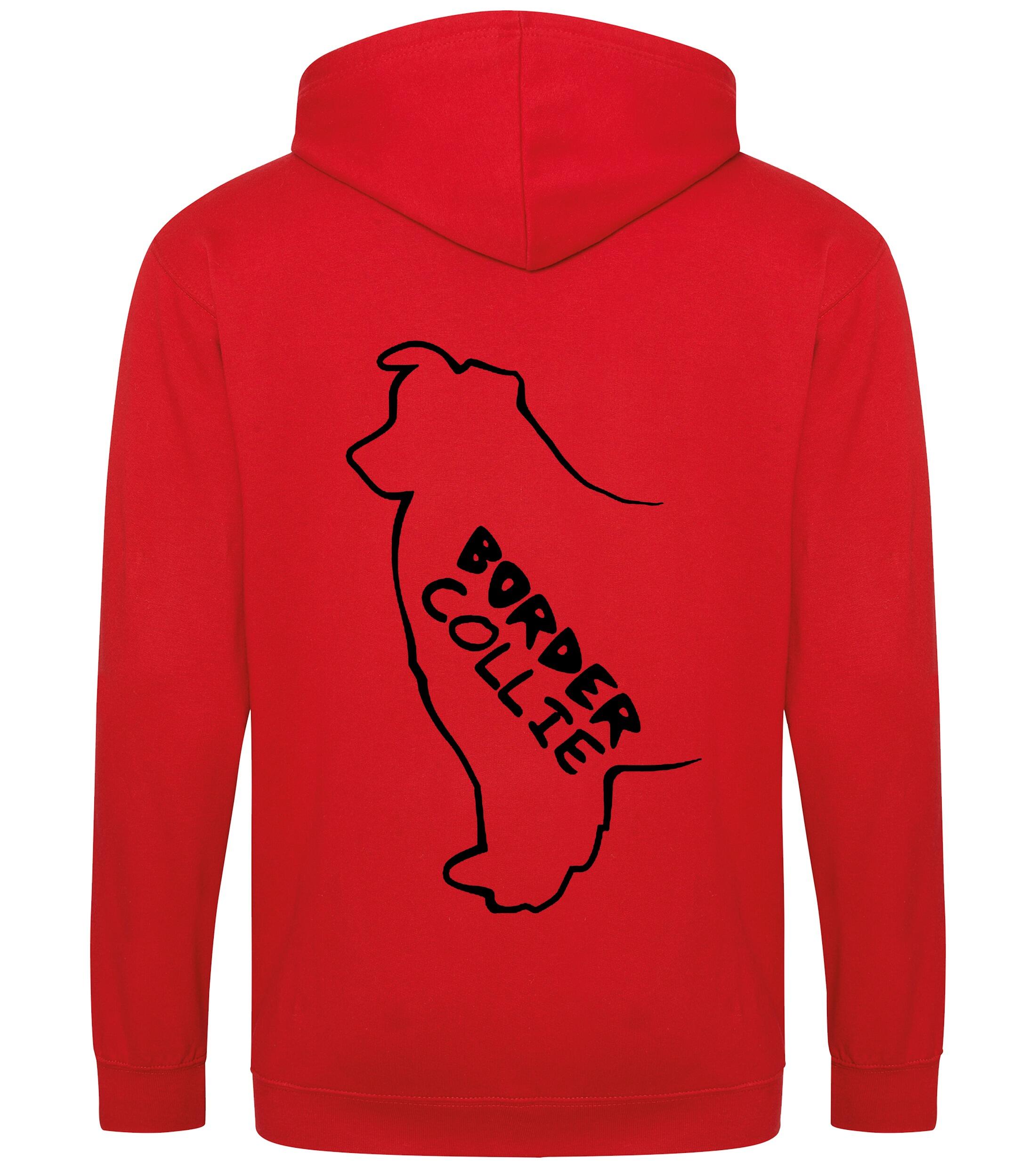 Unisex Border Collie Zipped Hoodie Red (Black)