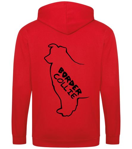 Unisex Border Collie Zipped Hoodie Red (Black)