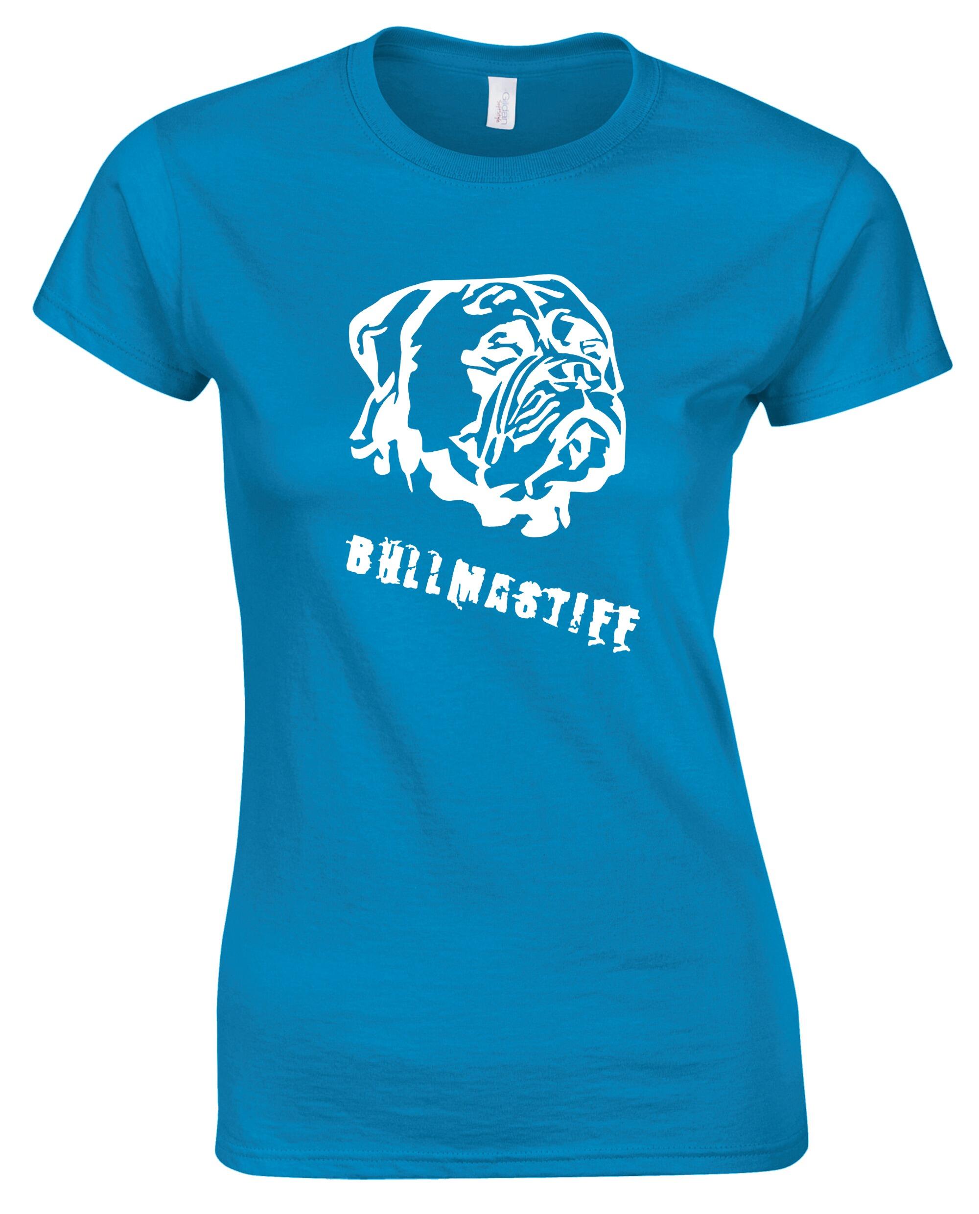 Female Bullmastiff T-Shirt Sapphire Blue (White)