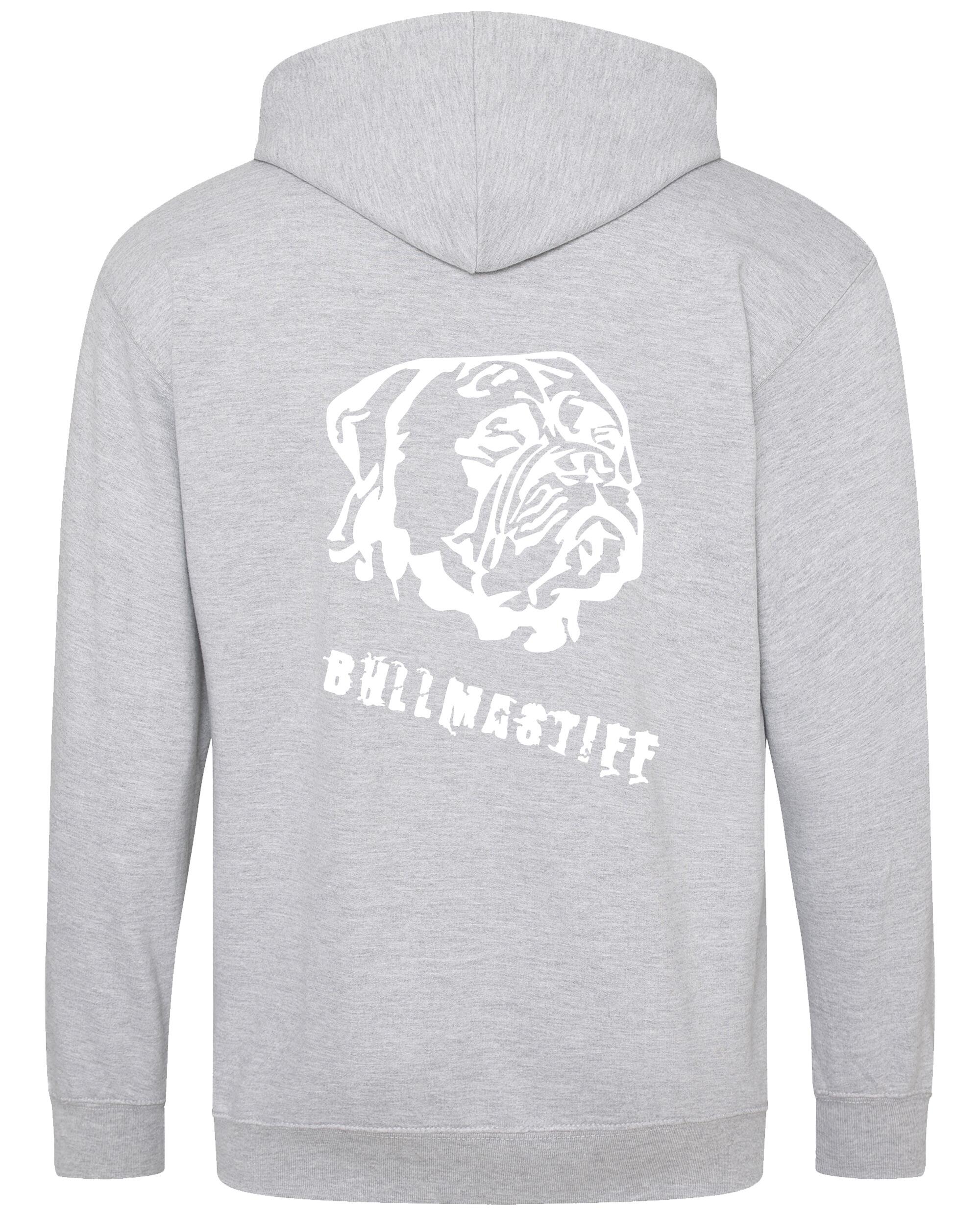 Unisex Bullmastiff (Head) Zipped Hoodie Heather Grey (White)
