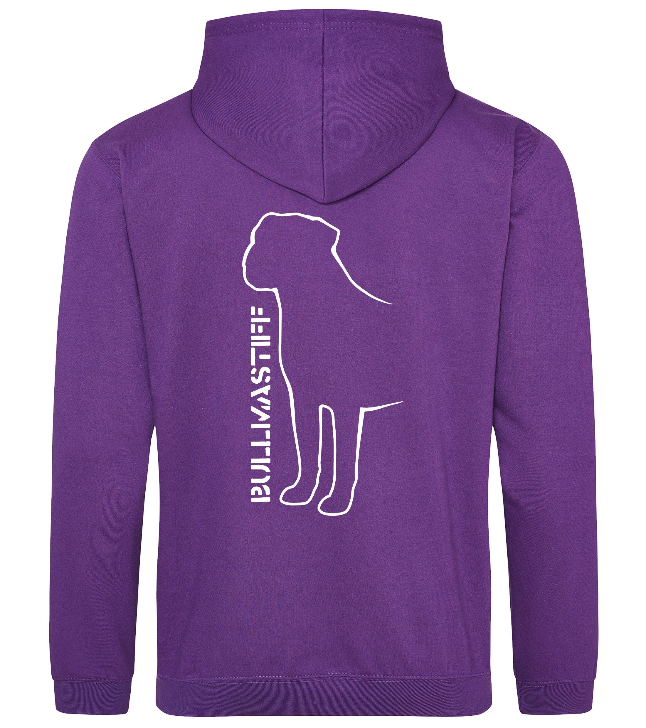 Unisex Bullmastiff (Standing) Pullover Hoodie Purple (White)