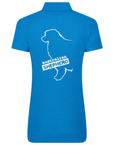 Female Australian Shepherd Polo Shirt Sapphire Blue (White)
