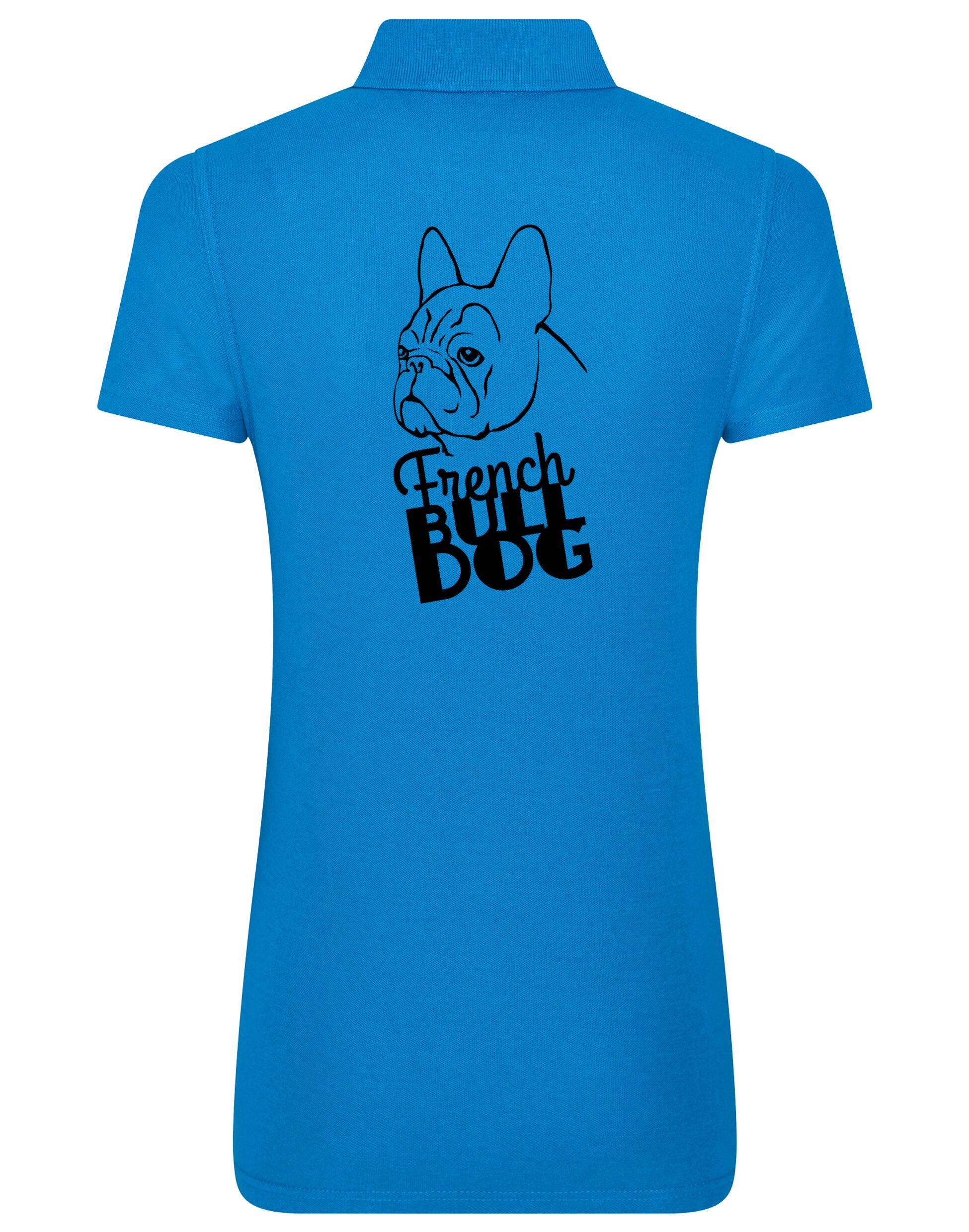 Female French Bulldog (Head) Polo Shirt Sapphire Blue (Black)