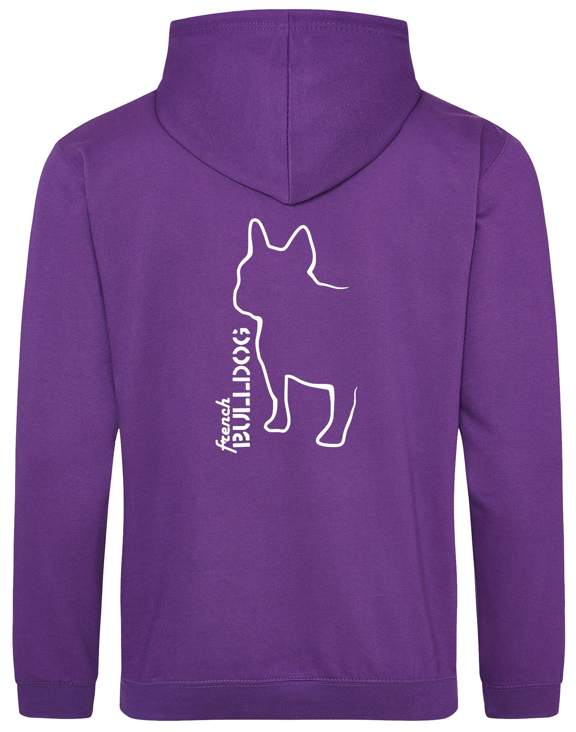 Unisex French Bulldog (Outline) Pullover Hoodie Purple (White)
