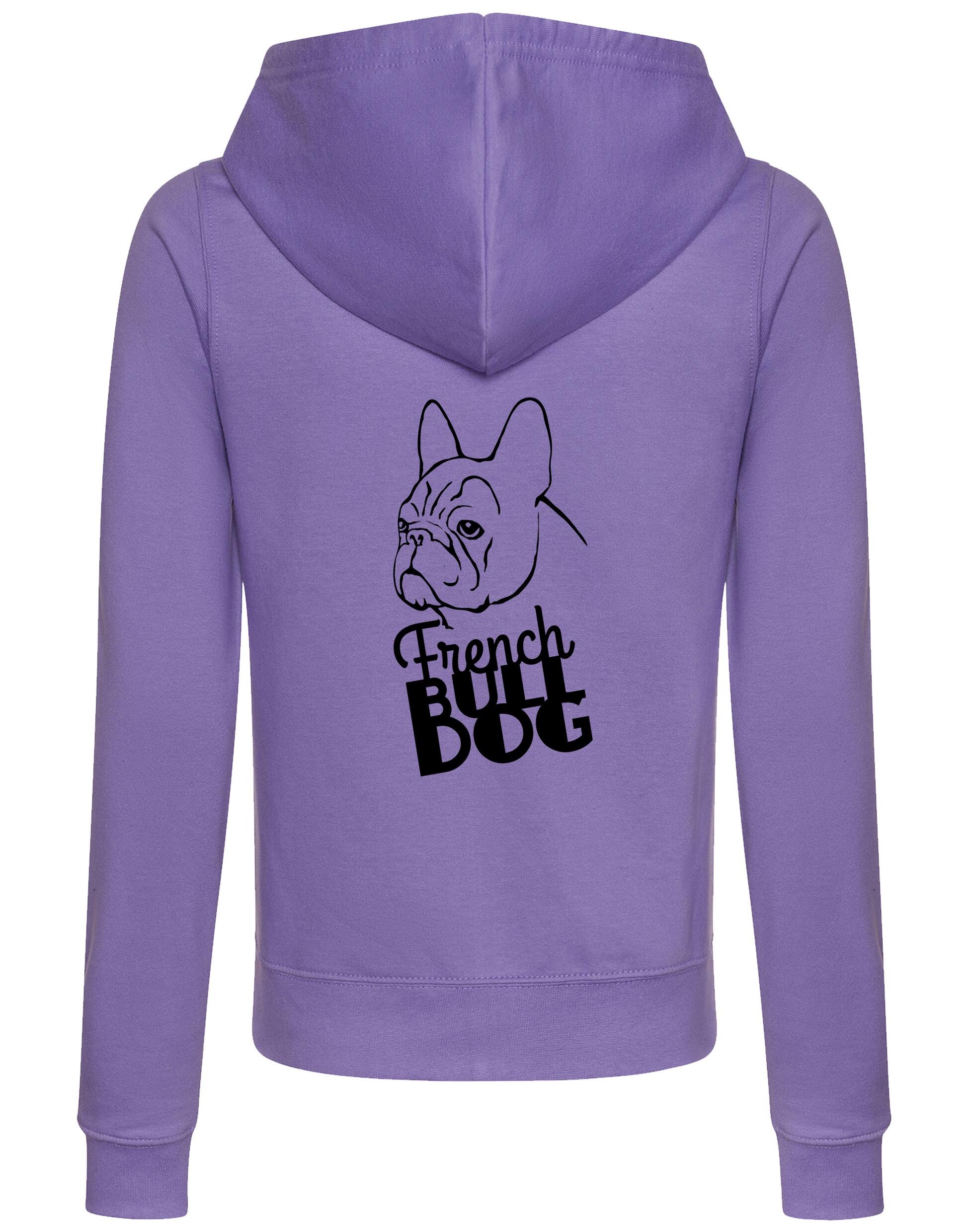 Female French Bulldog (Head) Zipped Hoodie Lavender (Black)