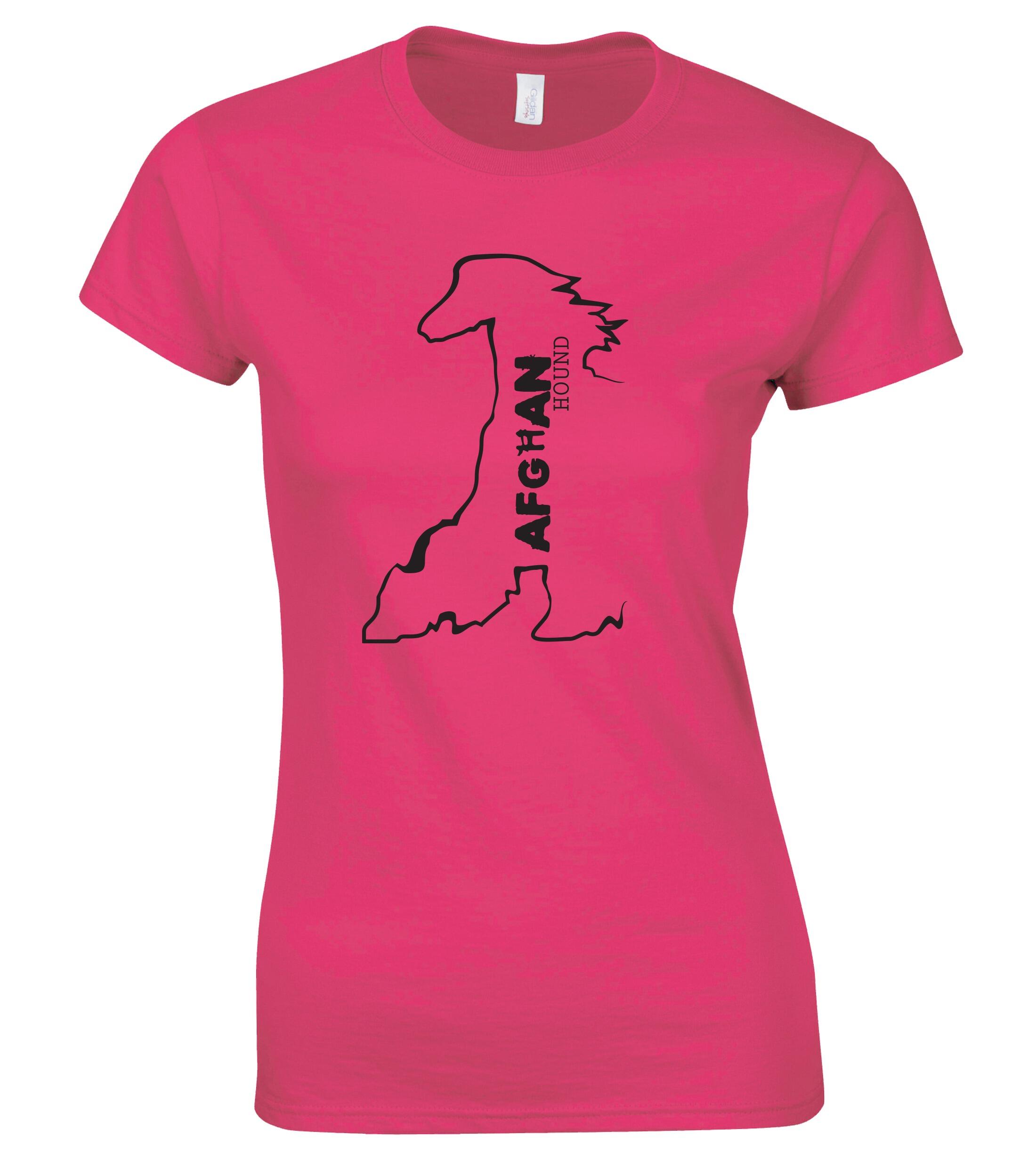 Female Afghan Hound Roundneck T-Shirt Pink (Black)
