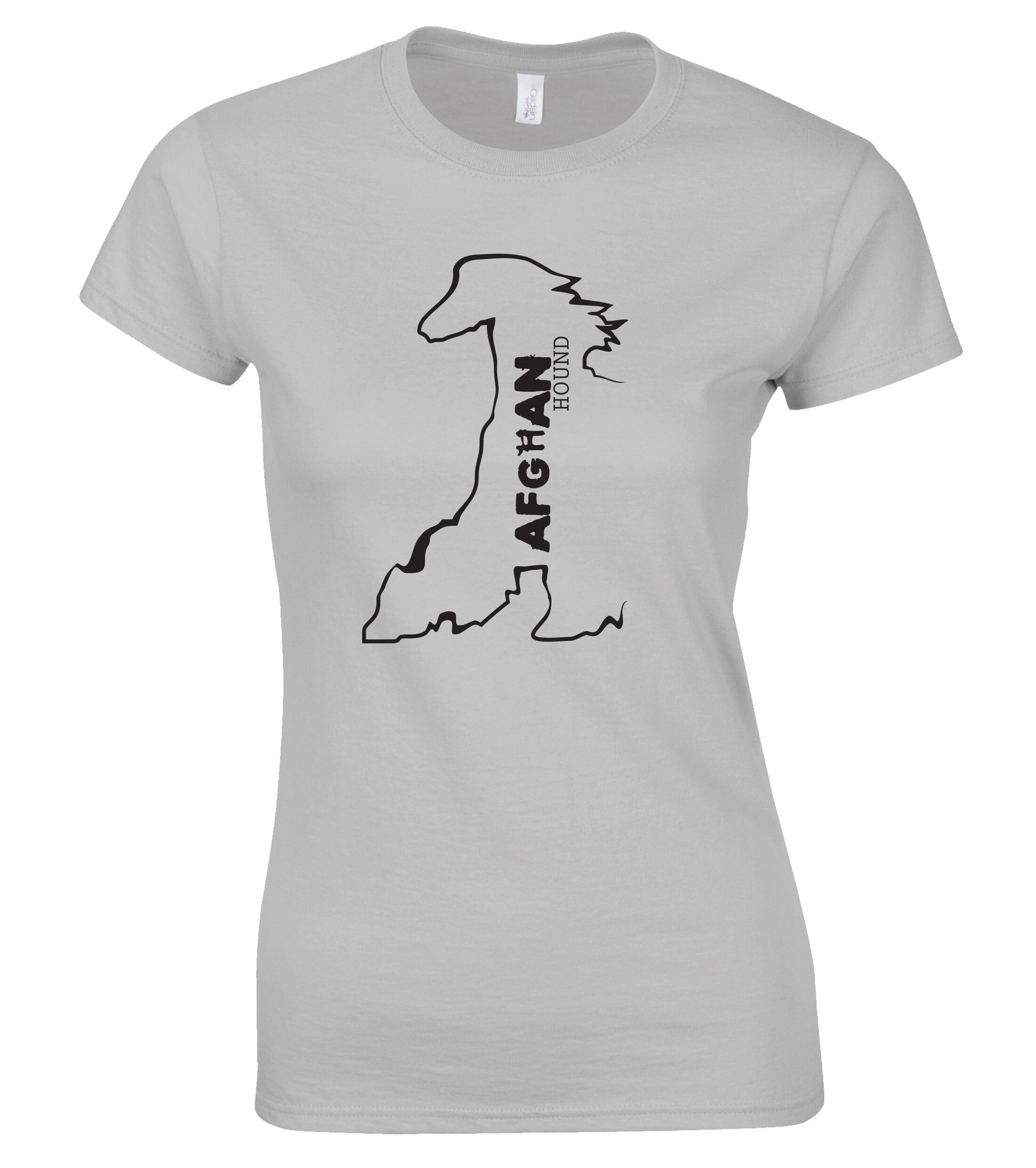 Female Afghan Hound Roundneck T-Shirt Sports Grey (Black)