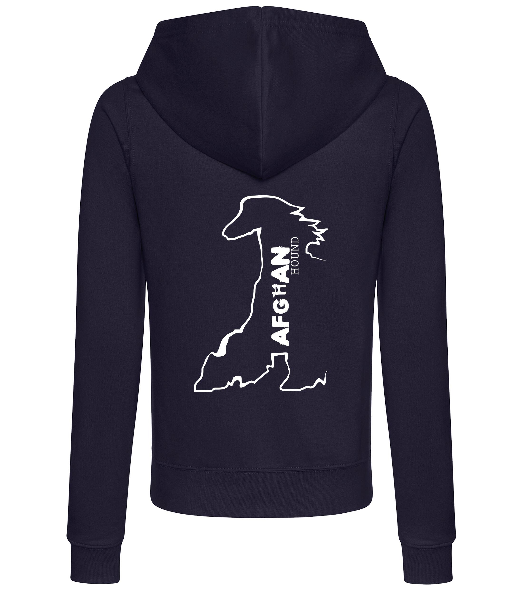 Female Afghan Hound Zipped Hoodie French Navy (White)