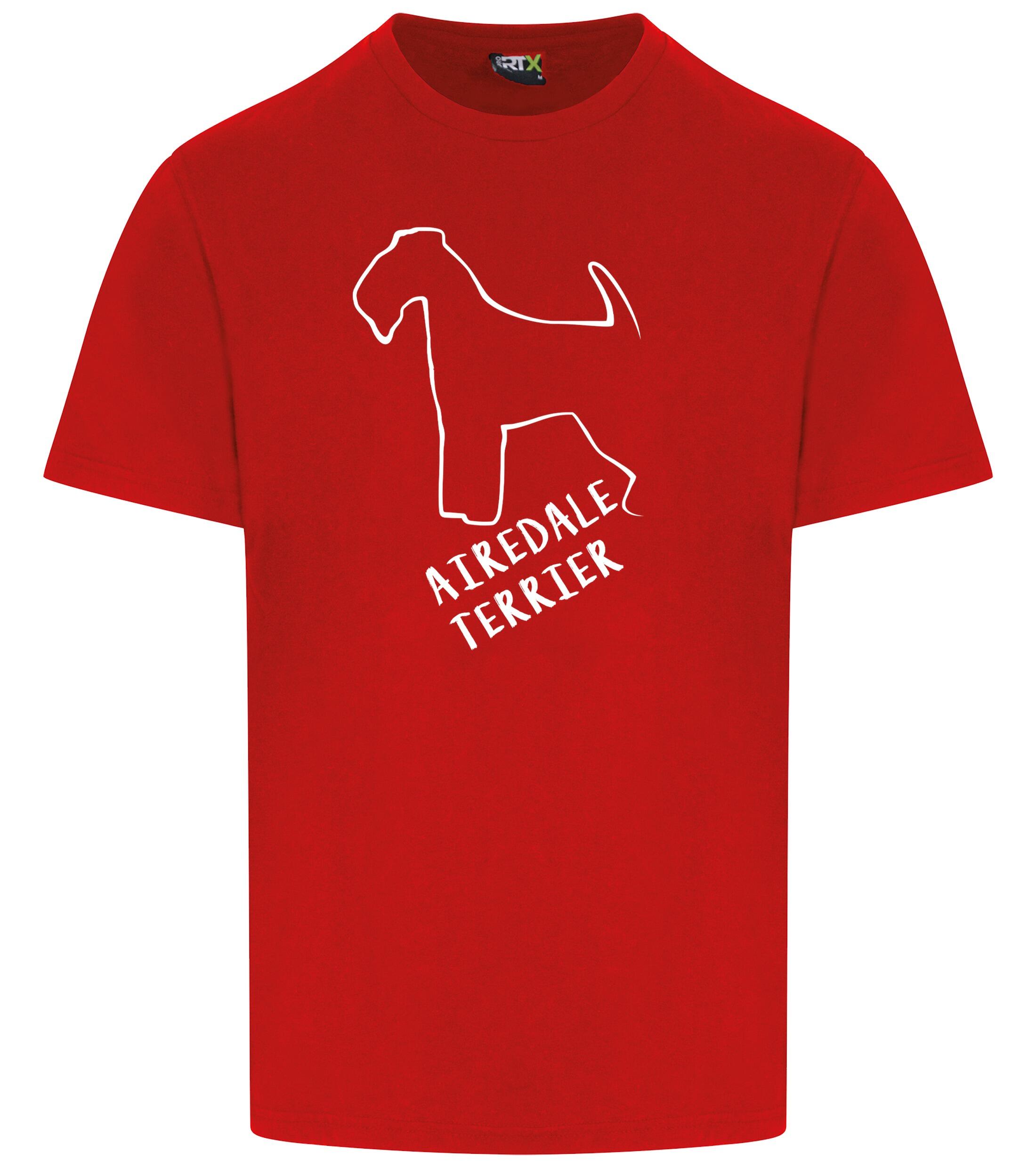 Unisex Airedale Terrier Roundneck T-Shirt Red (White)