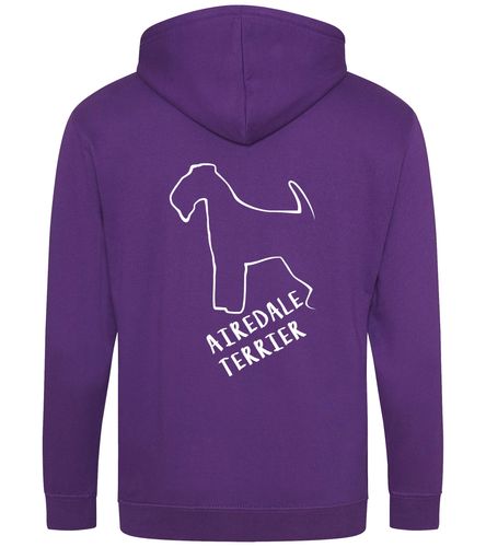 Unisex Airedale Terrier Zipped Hoodie Purple (White)