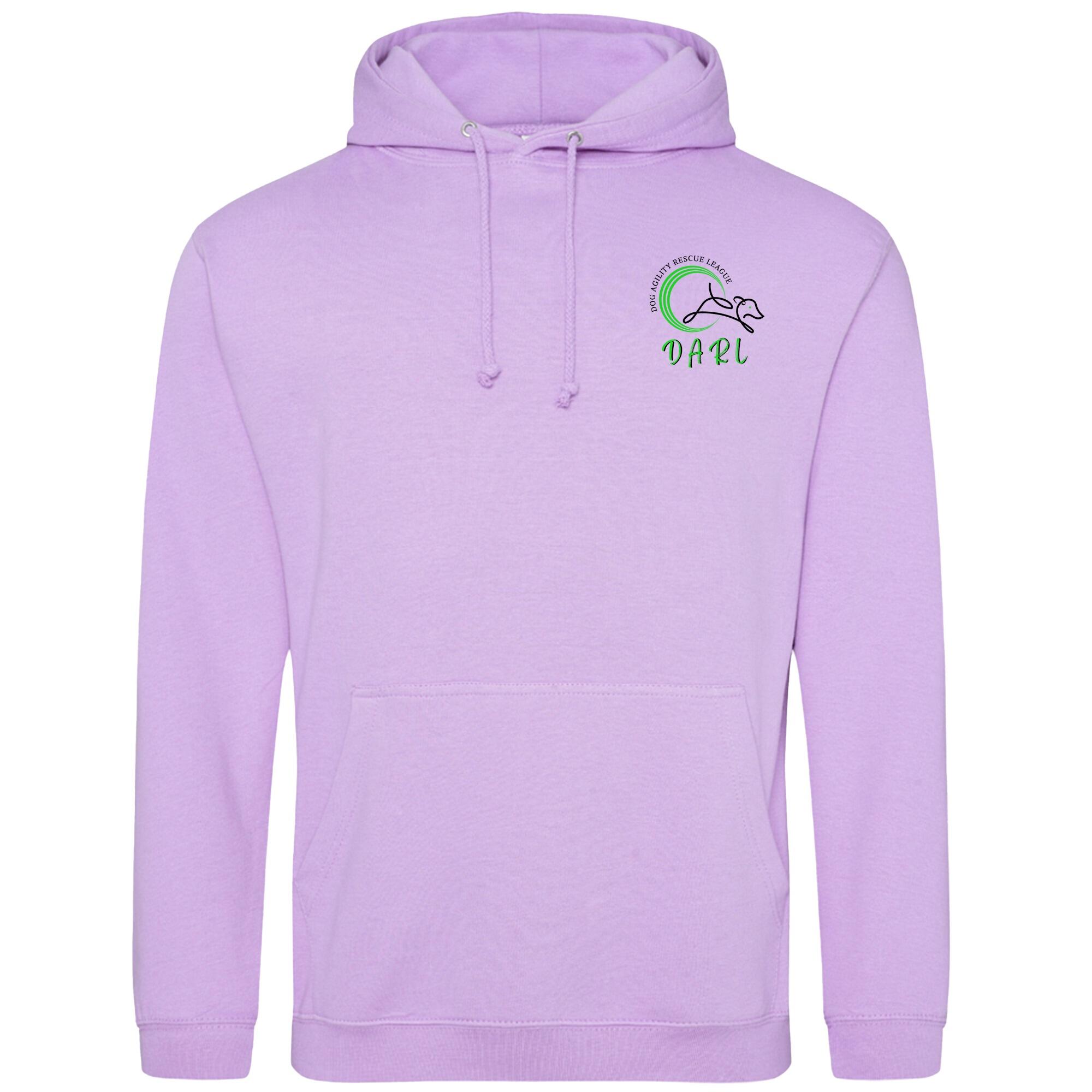 DARL Official Lavender Unisex Pullover Hoodie with the iconic logo, designed for ultimate comfort and style while supporting the Dog Agility Rescue League.