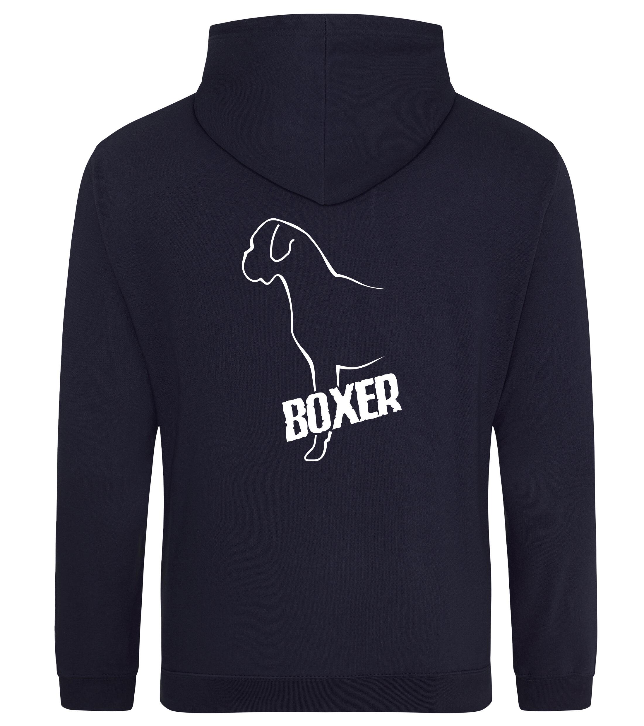 Unisex Boxer Ear Drop Pullover Hoodie French Navy (White)