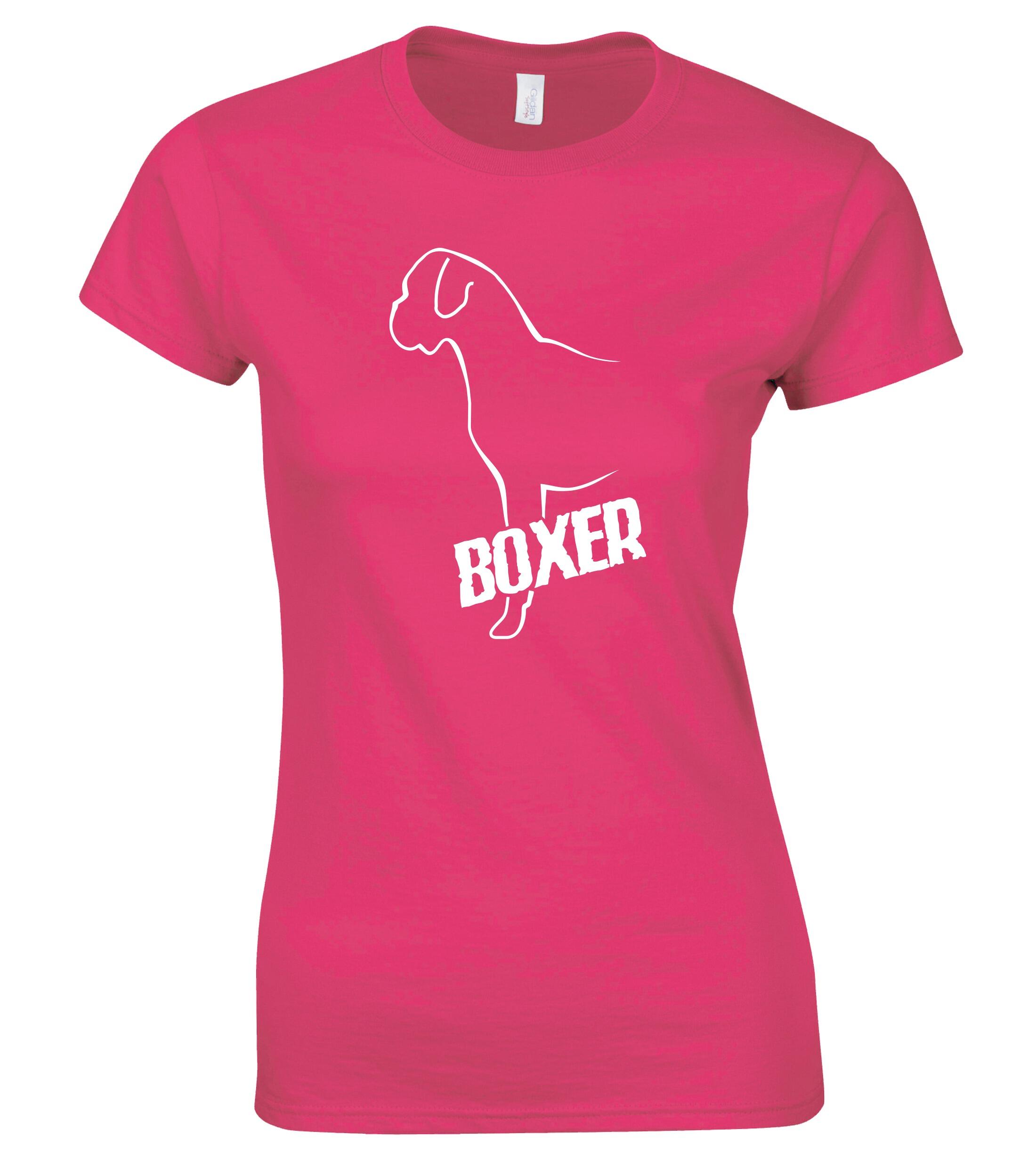 Female Boxer Ear Drop Roundneck T-Shirt Pink (White)