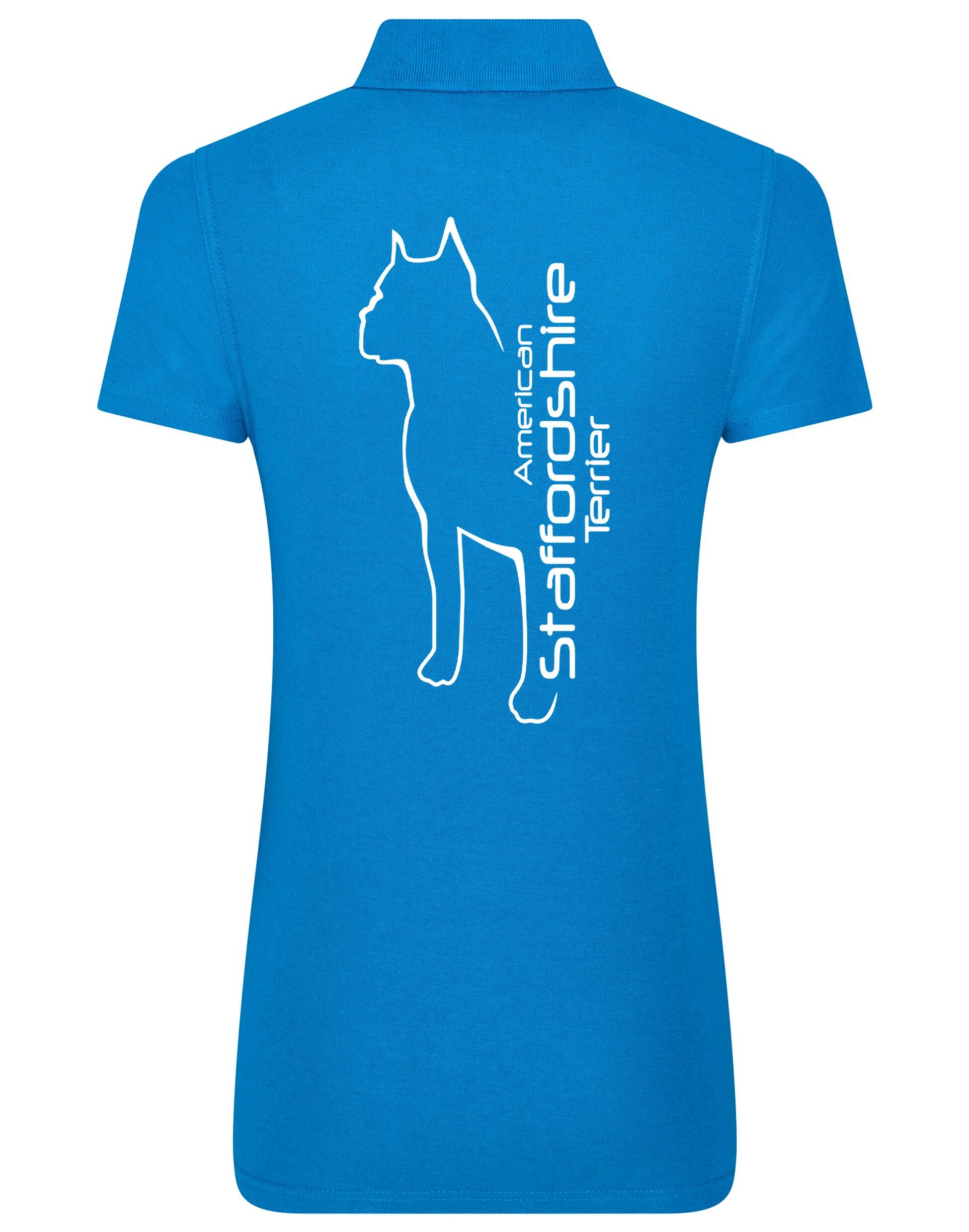Female American Staffordshire Terrier Polo Shirt Sapphire Blue (White)