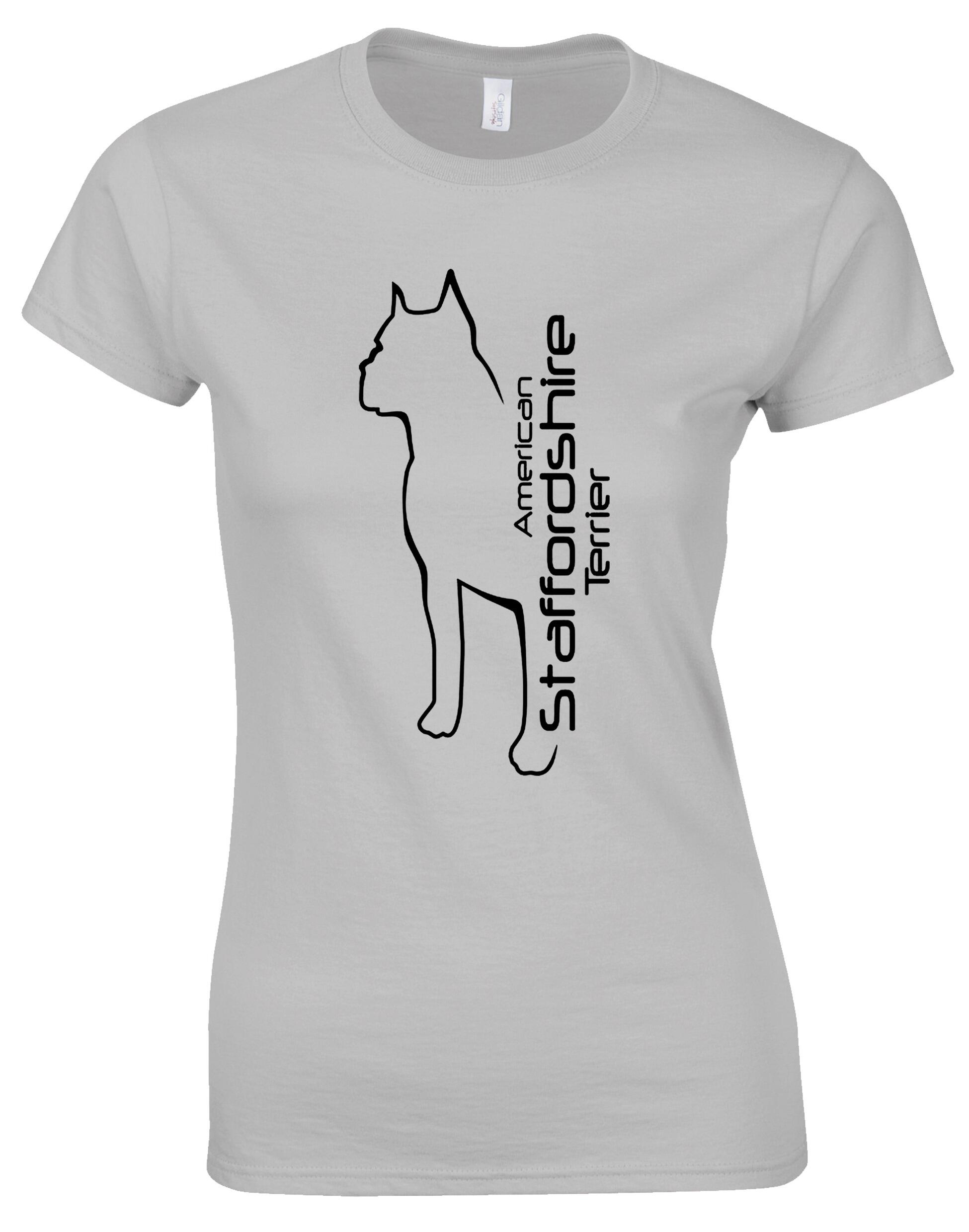 Female American Staffordshire Terrier Roundneck T-Shirt Sports Grey (Black)