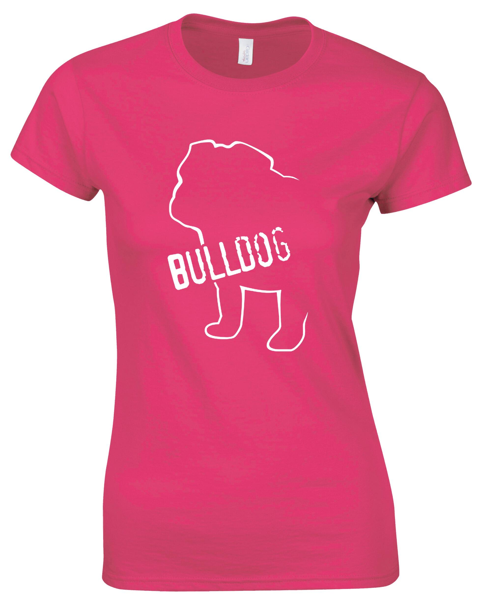 Female Bulldog (Body Design) Roundneck T-Shirt Pink (White)