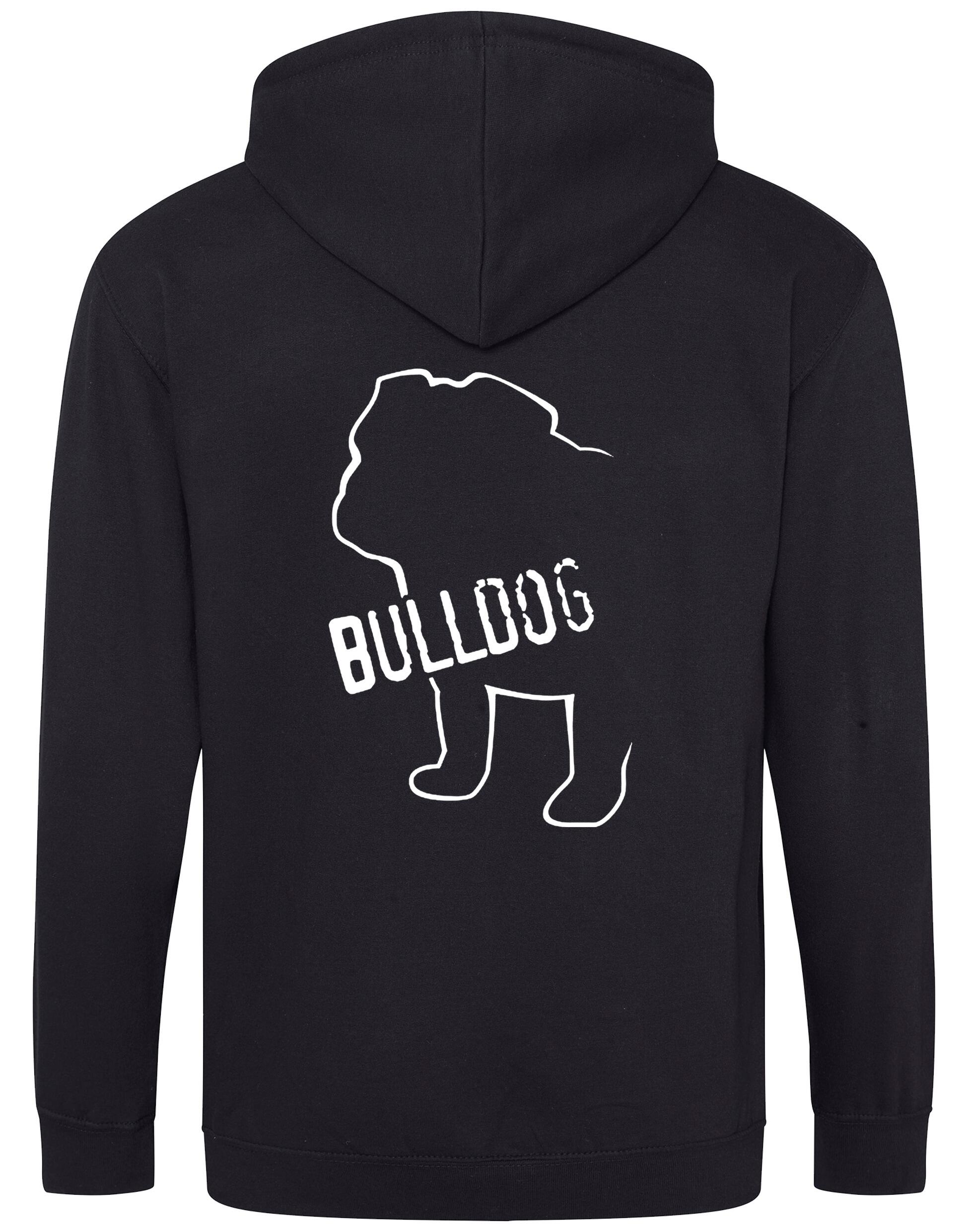 Unisex Bulldog (Body Design) Zipped Hoodie Black (White)