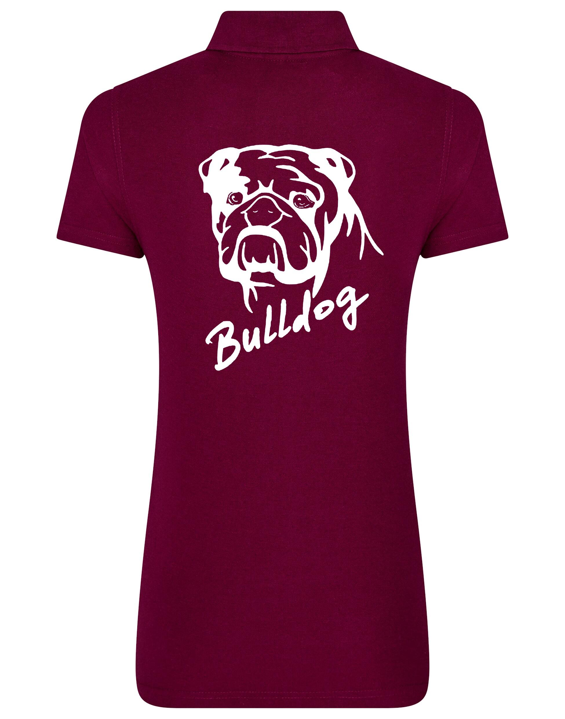 Female Bulldog (Head Design) Polo Shirt Burgundy (White)