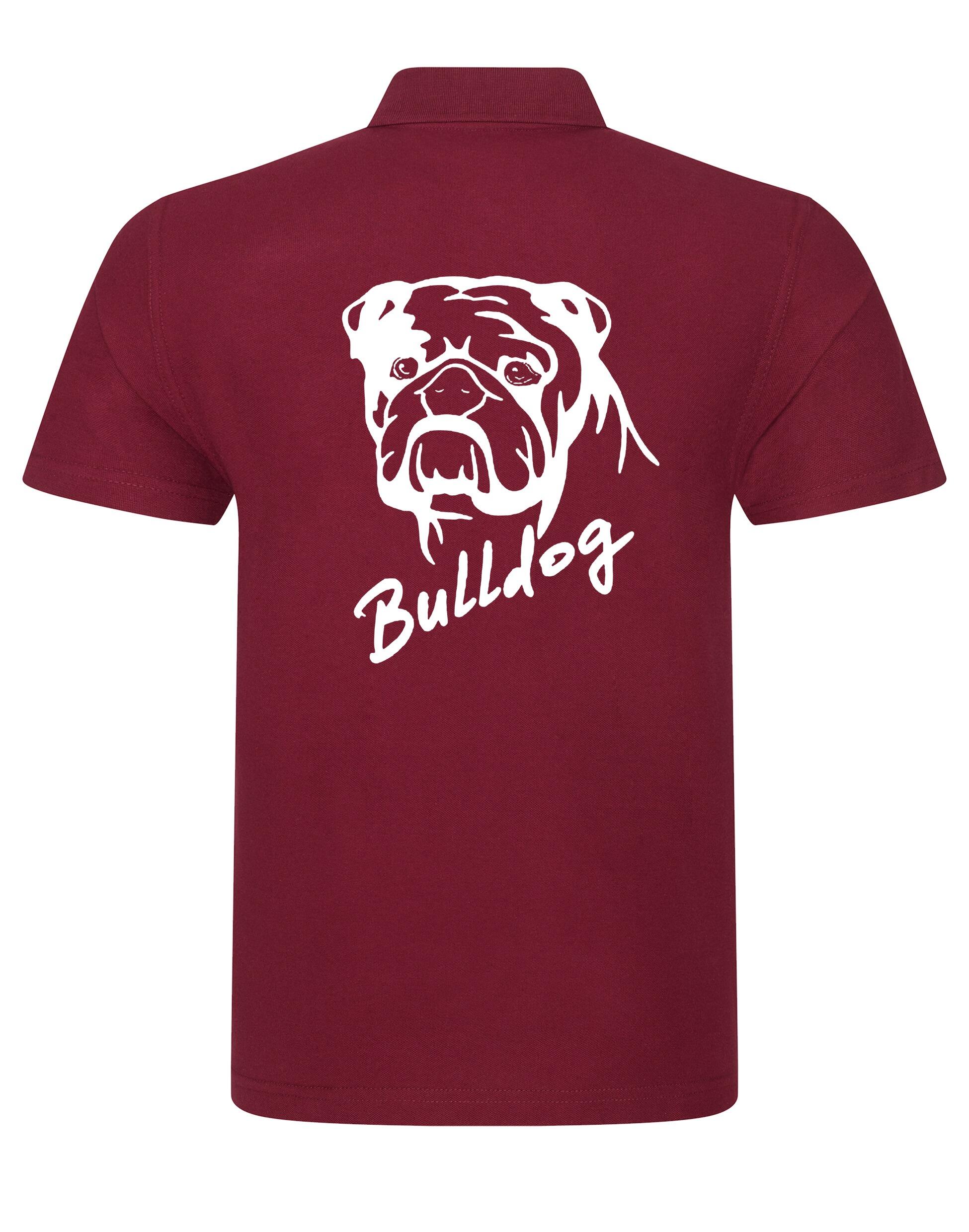 Unisex Bulldog (Head Design) Polo Shirt Burgundy (White)