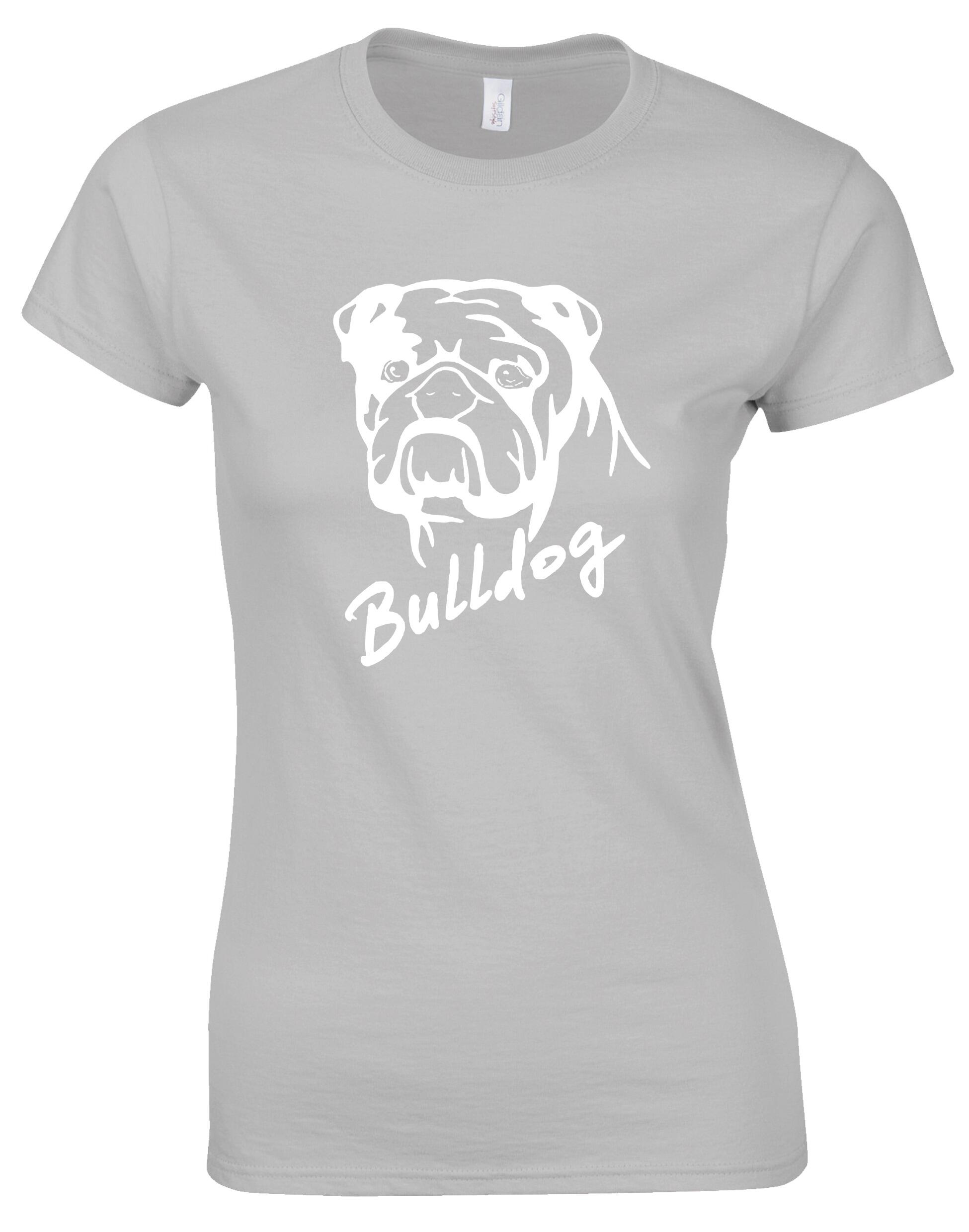 Female Bulldog (Head Design) Roundneck T-Shirt Sports Grey (White)