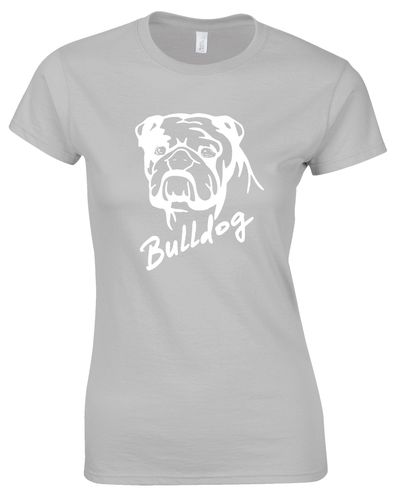 Female Bulldog (Head Design) Roundneck T-Shirt Sports Grey (White)