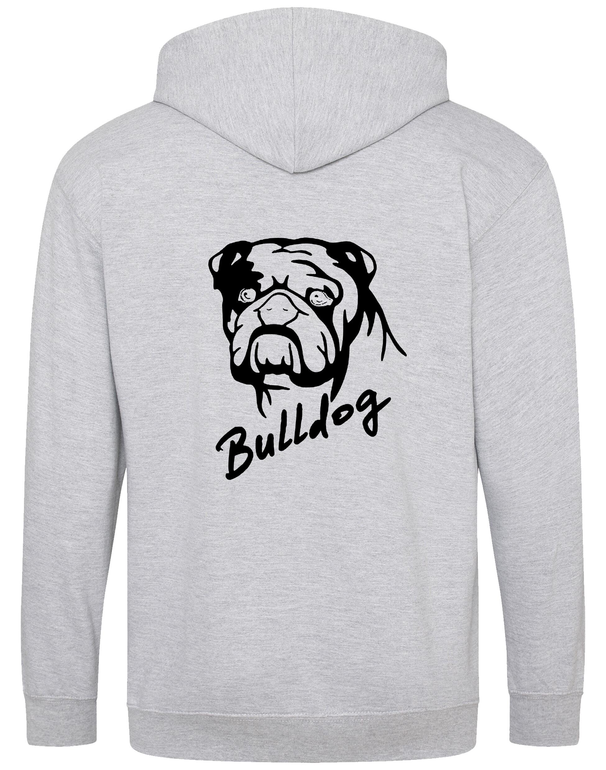 Unisex Bulldog (Head Design) Zipped Hoodie Heather Grey (Black)