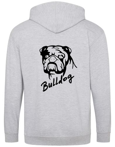 Unisex Bulldog (Head Design) Zipped Hoodie Heather Grey (Black)
