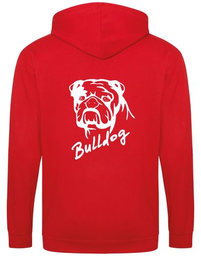 Unisex Bulldog (Head Design) Zipped Hoodie Red (White)