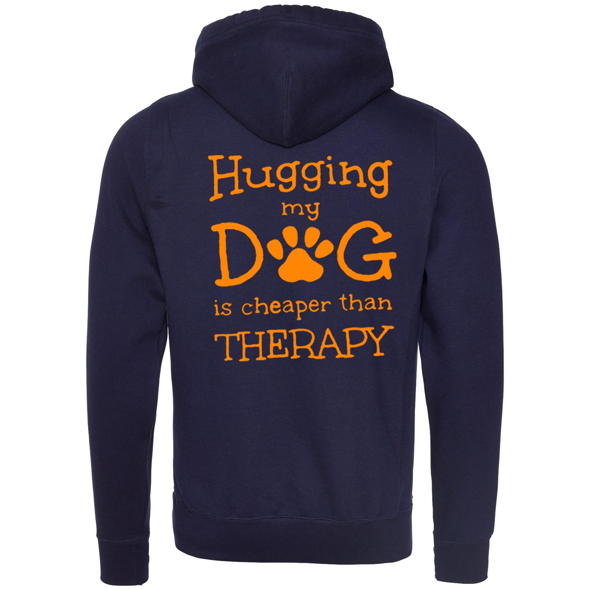 Oxford Navy Cross Neck Hoodies with "Hugging My Dog Is Cheaper" Orange Print - Agility Lifestyle Collection