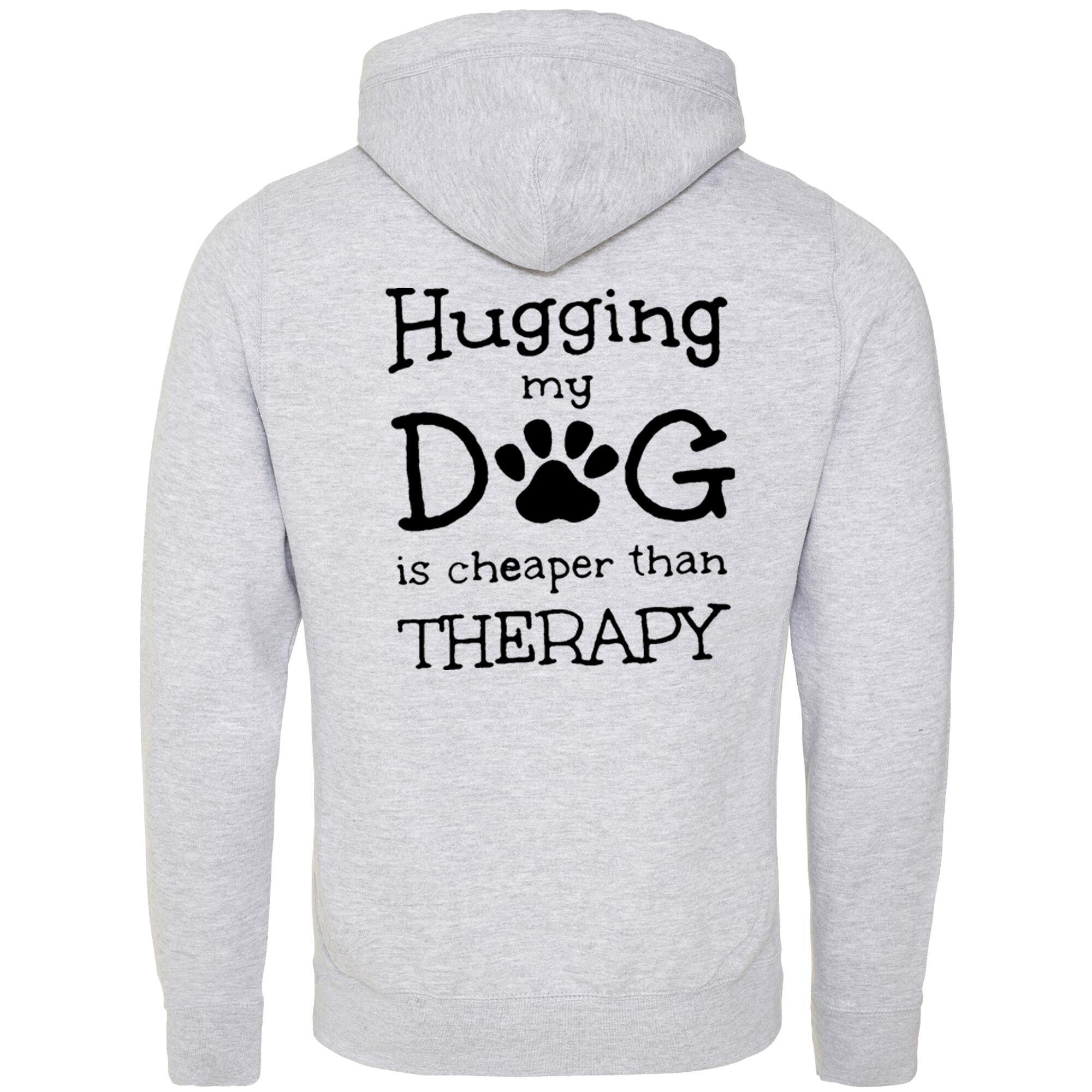 Heather Grey Cross Neck Hoodies with "Hugging My Dog Is Cheaper" Black Print - Agility Lifestyle Collection