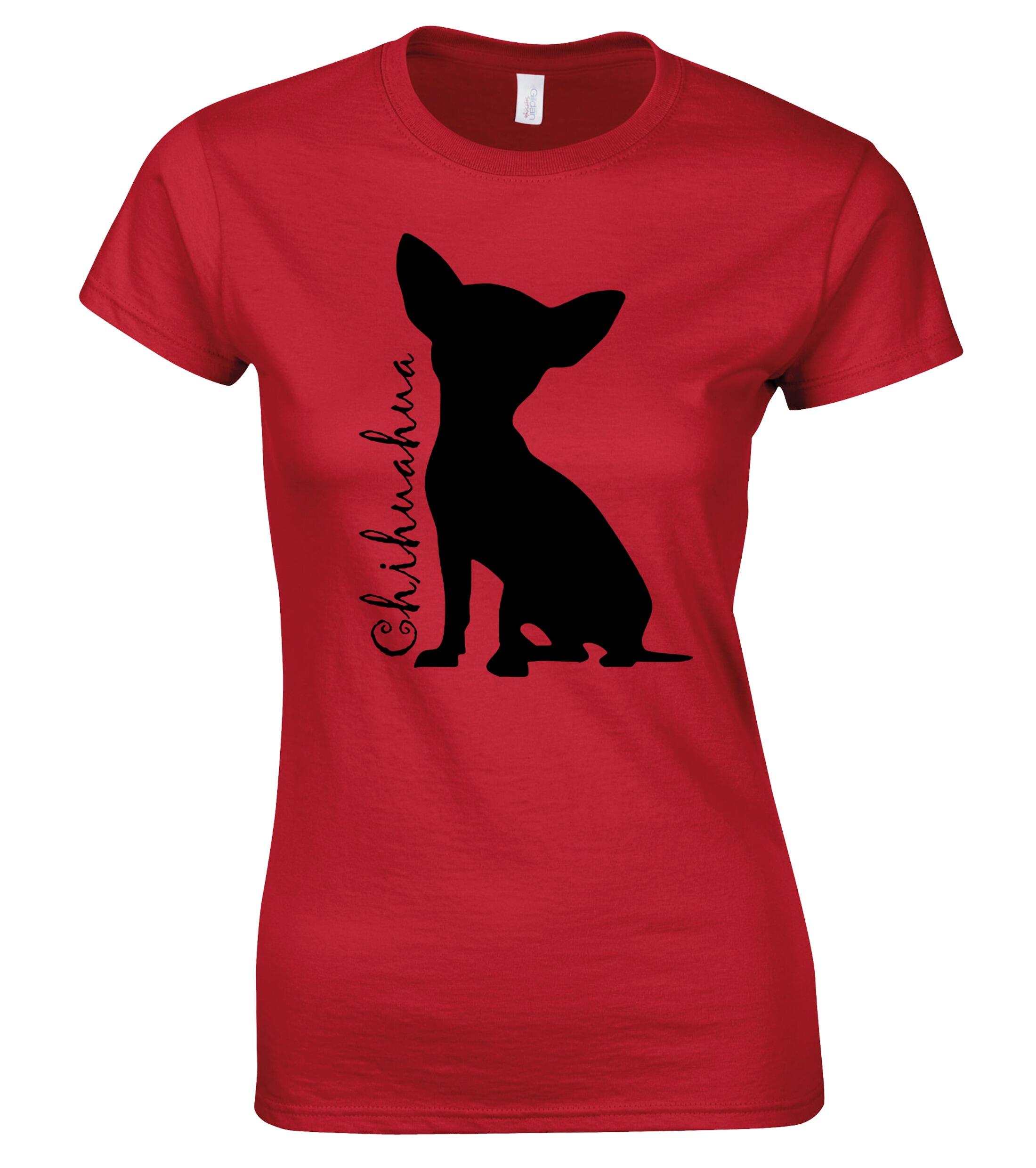 Female Roundneck T-shirt with Chihuahua Silhouette Design – Stylish and Comfortable for Chihuahua Lovers