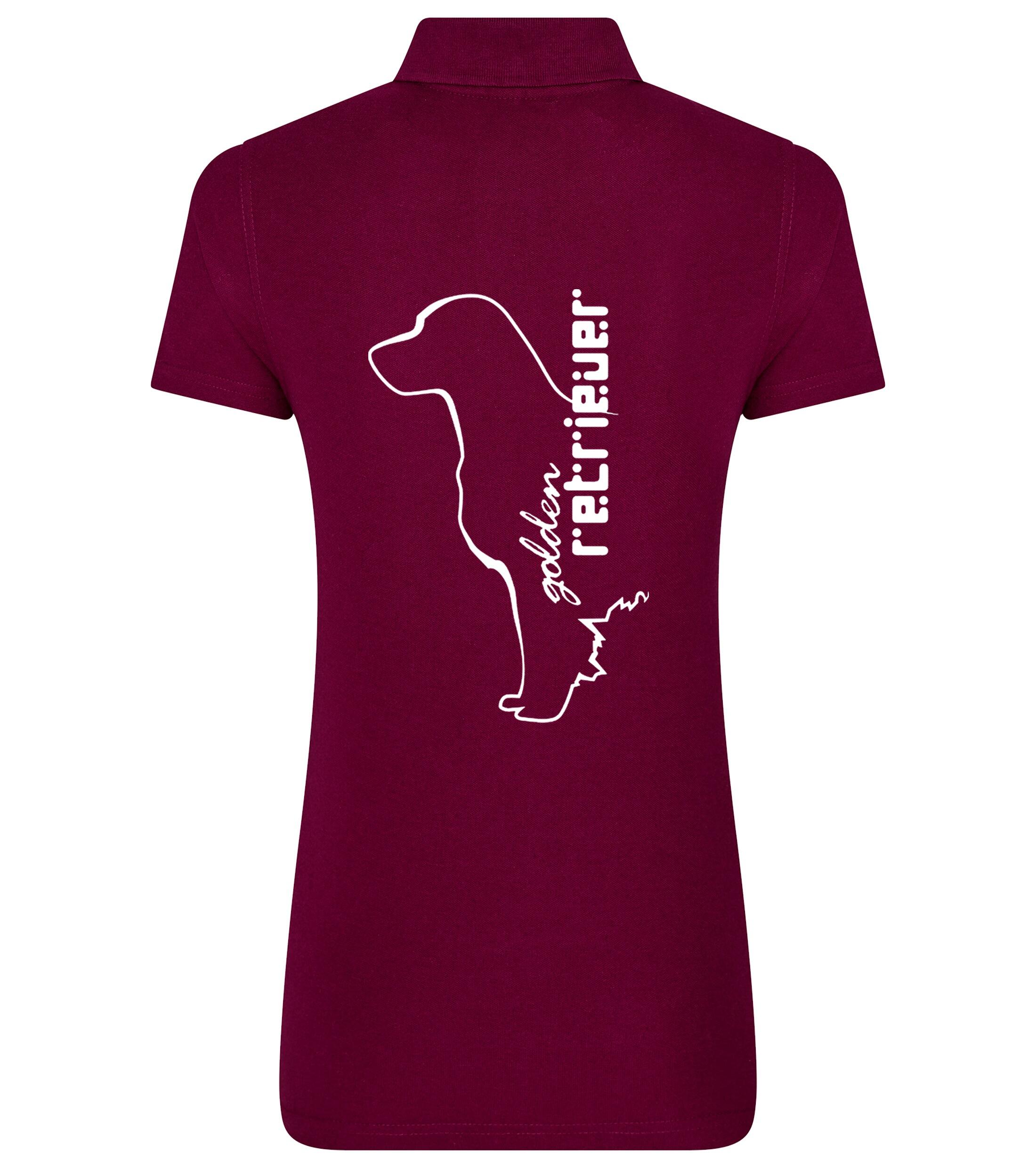 Women’s Cotton Polo with a detailed Golden Retriever graphic, crafted from breathable cotton fabric for lightweight comfort, featuring a structured collar and feminine fit for timeless style.