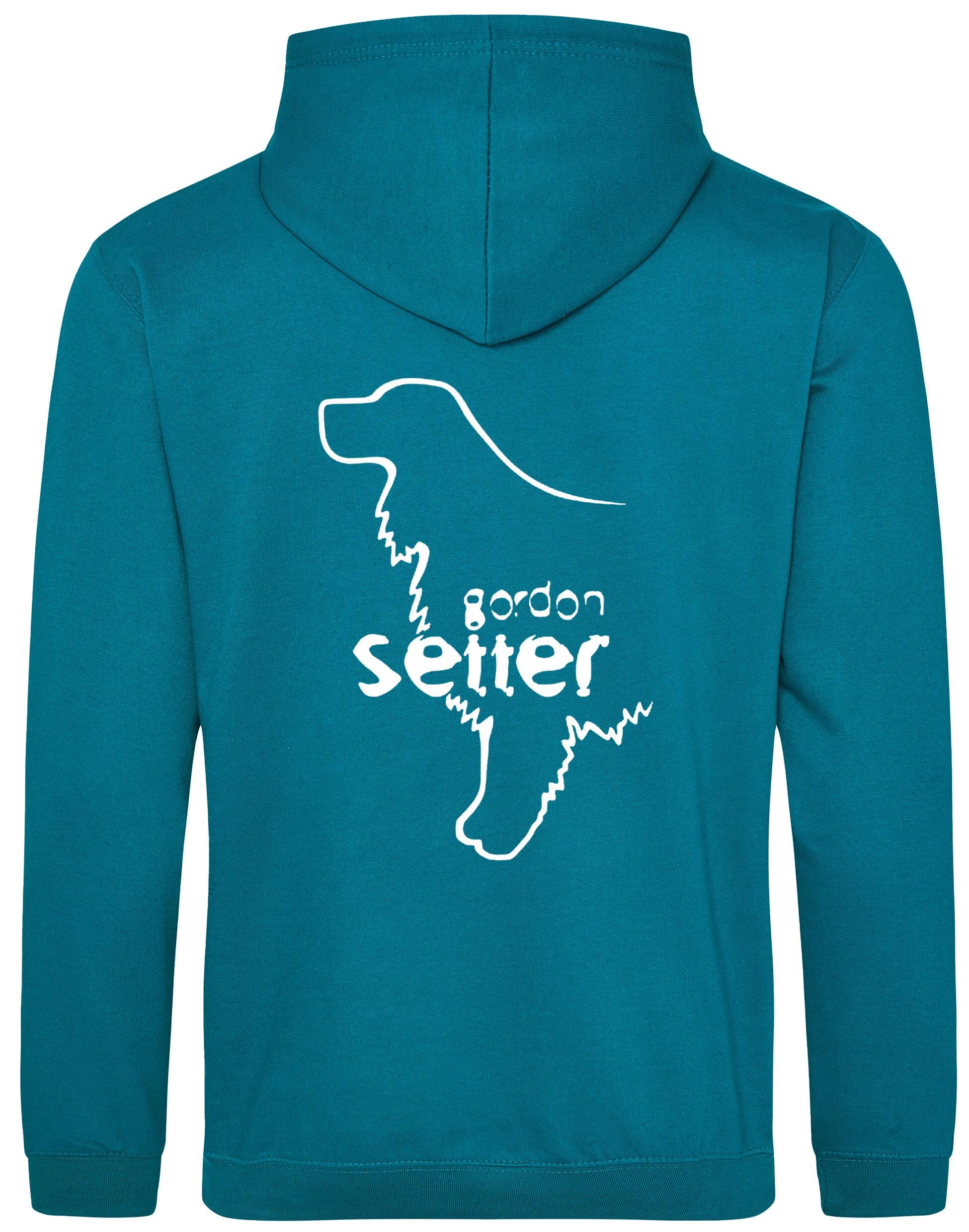 Pullover Hoodie featuring exclusive Gordon Setter design with paw prints, heavy-blend fabric, soft fleece lining, and personalization options.
