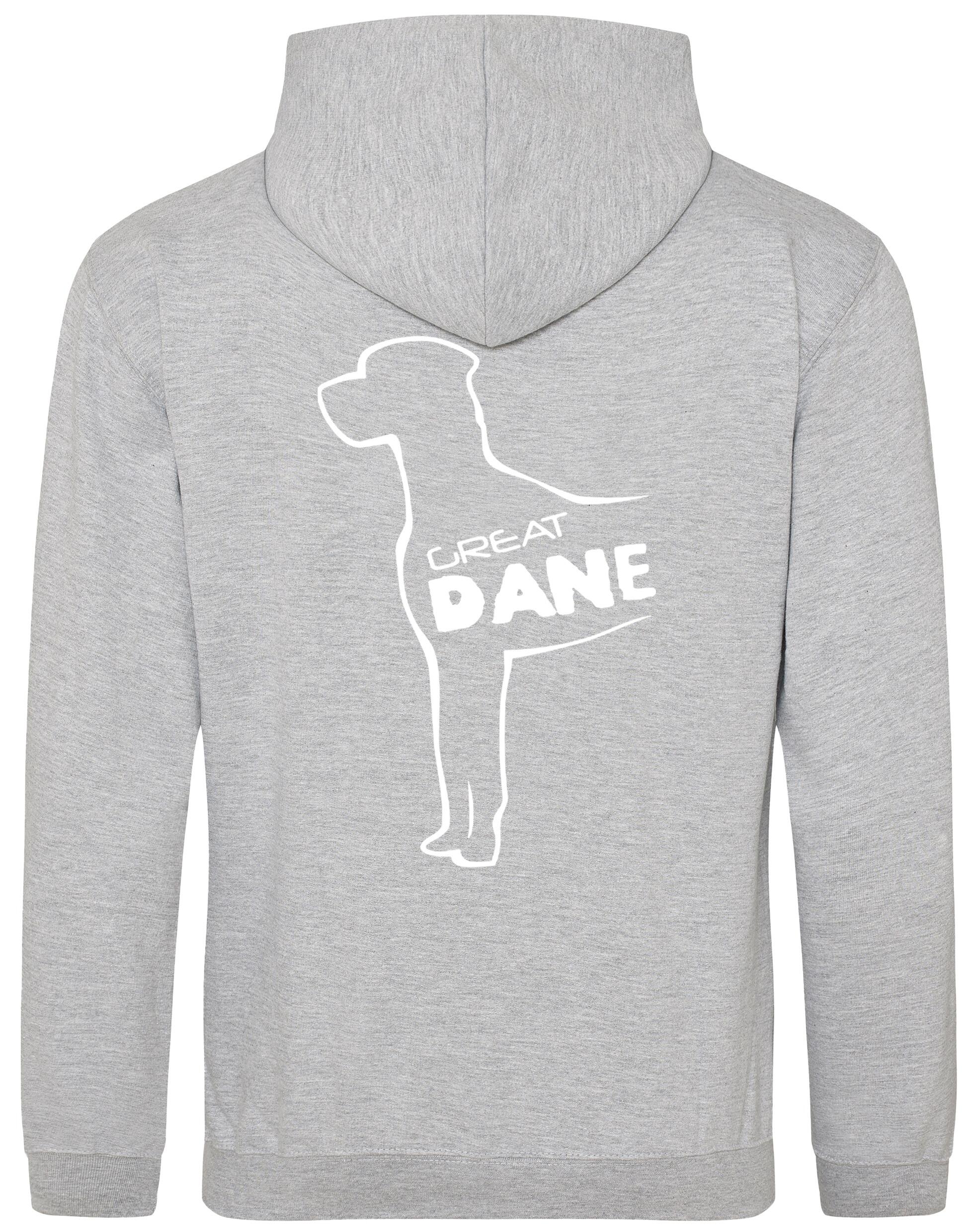 Pullover hoodie featuring exclusive Great Dane artwork, crafted from heavy-blend fabric with fleece lining, kangaroo pocket, and customizable design options.