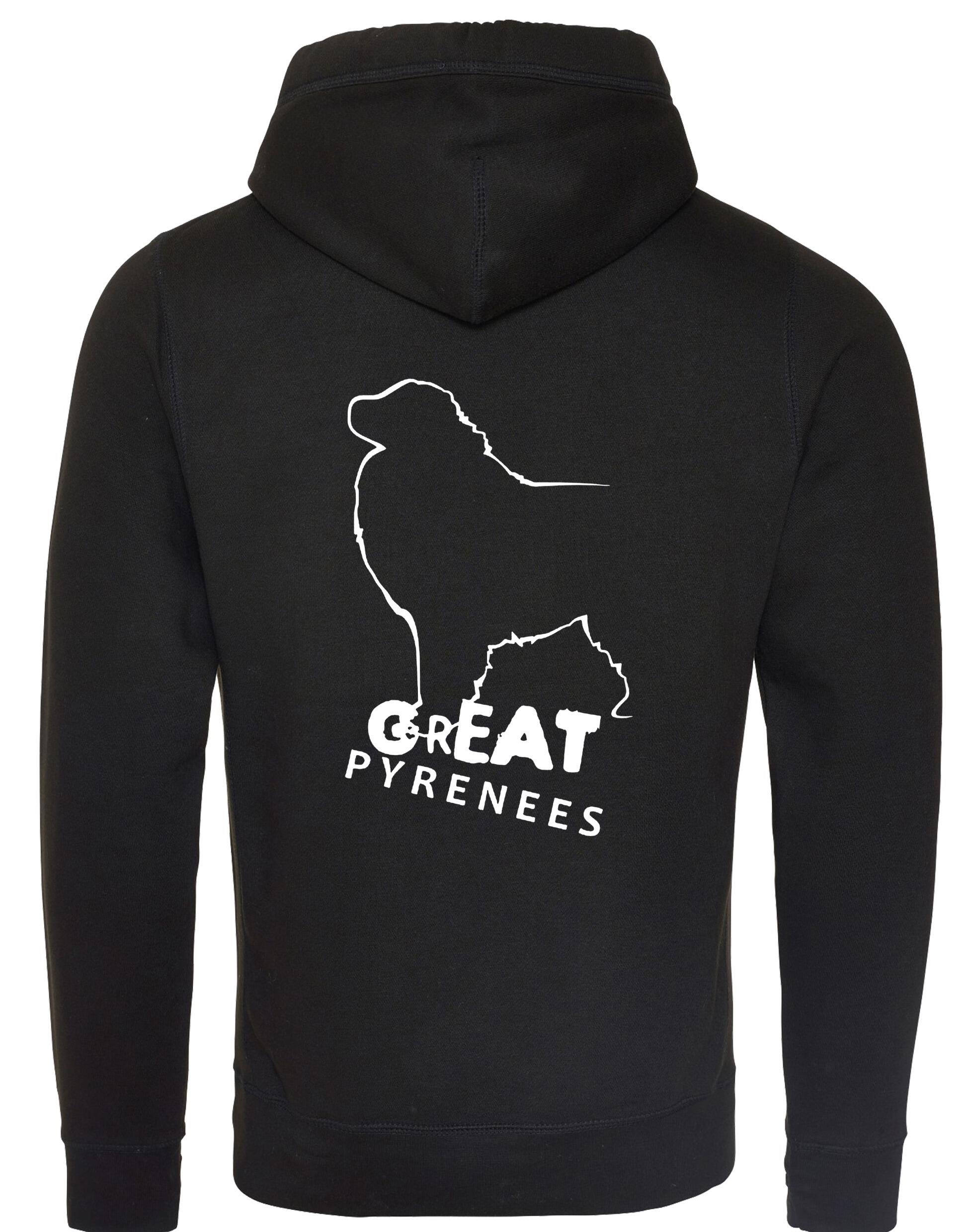 Unisex Crossneck Pullover Hoodie featuring a detailed Great Pyrenees design, brushed fleece interior, and kangaroo pocket for comfort and style.