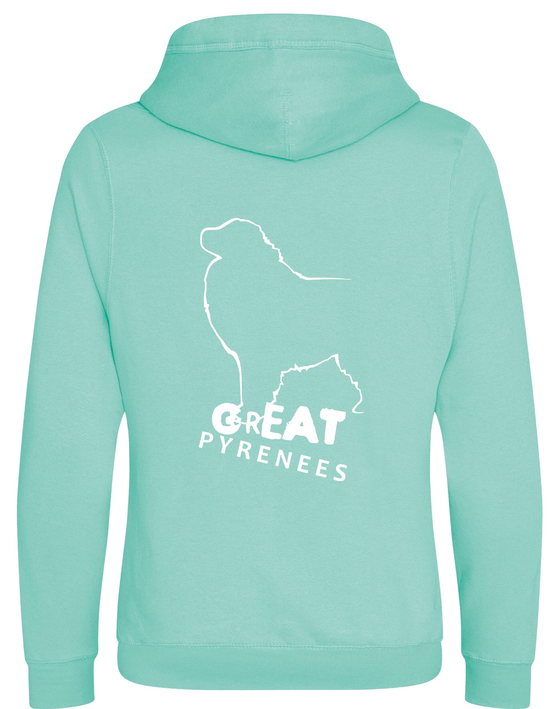 Unisex Crossneck Pullover Hoodie featuring a detailed Great Pyrenees design, brushed fleece interior, and kangaroo pocket for comfort and style.