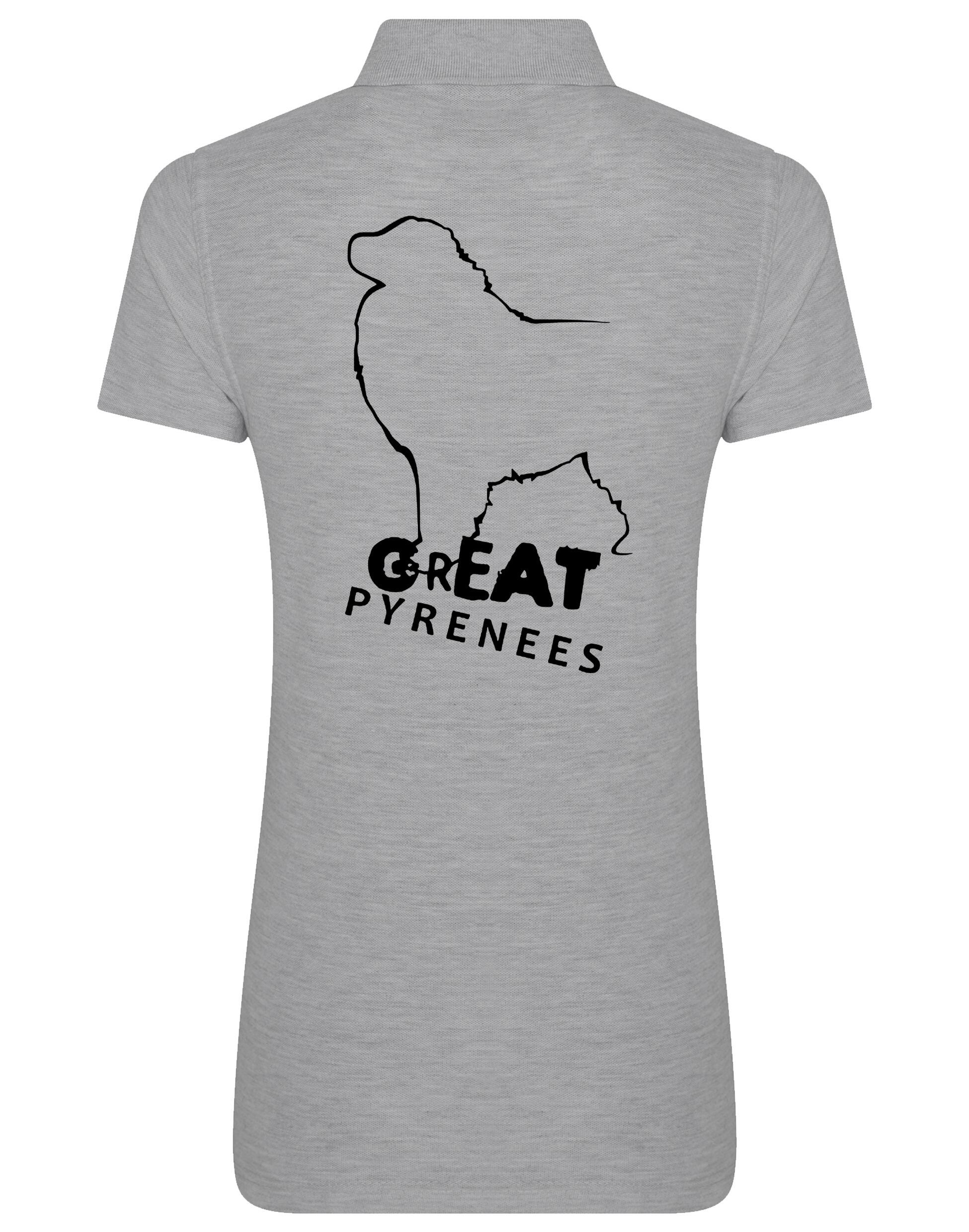 Women’s Cotton Polo featuring a detailed Great Pyrenees design, crafted from breathable cotton for comfort and style.