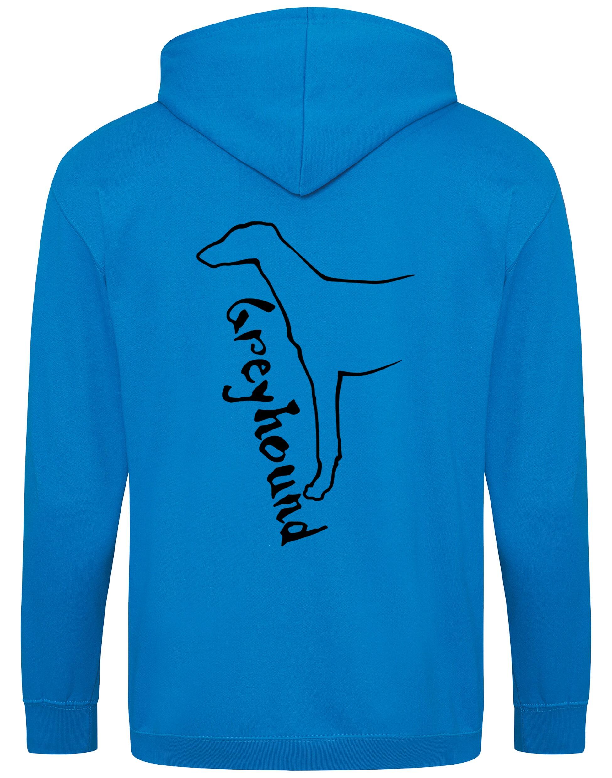 Greyhound zipped hoodie featuring exclusive breed design, cozy brushed fleece interior, full-zip closure, and personalization options, ideal for dog lovers.