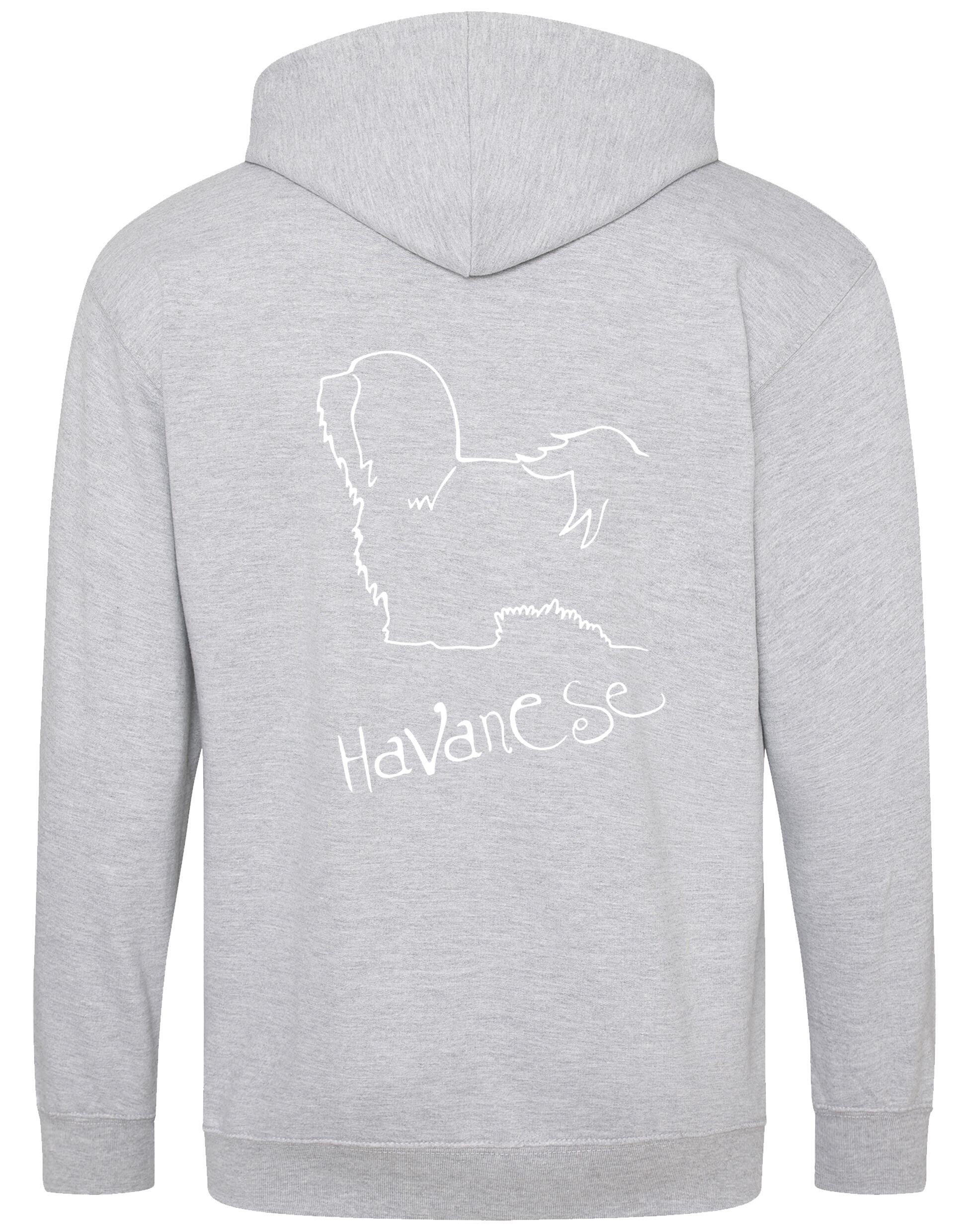 Havanese Zipped Hoodie – Cozy and stylish full-zip hoodie featuring exclusive Havanese artwork, perfect for breed enthusiasts.
