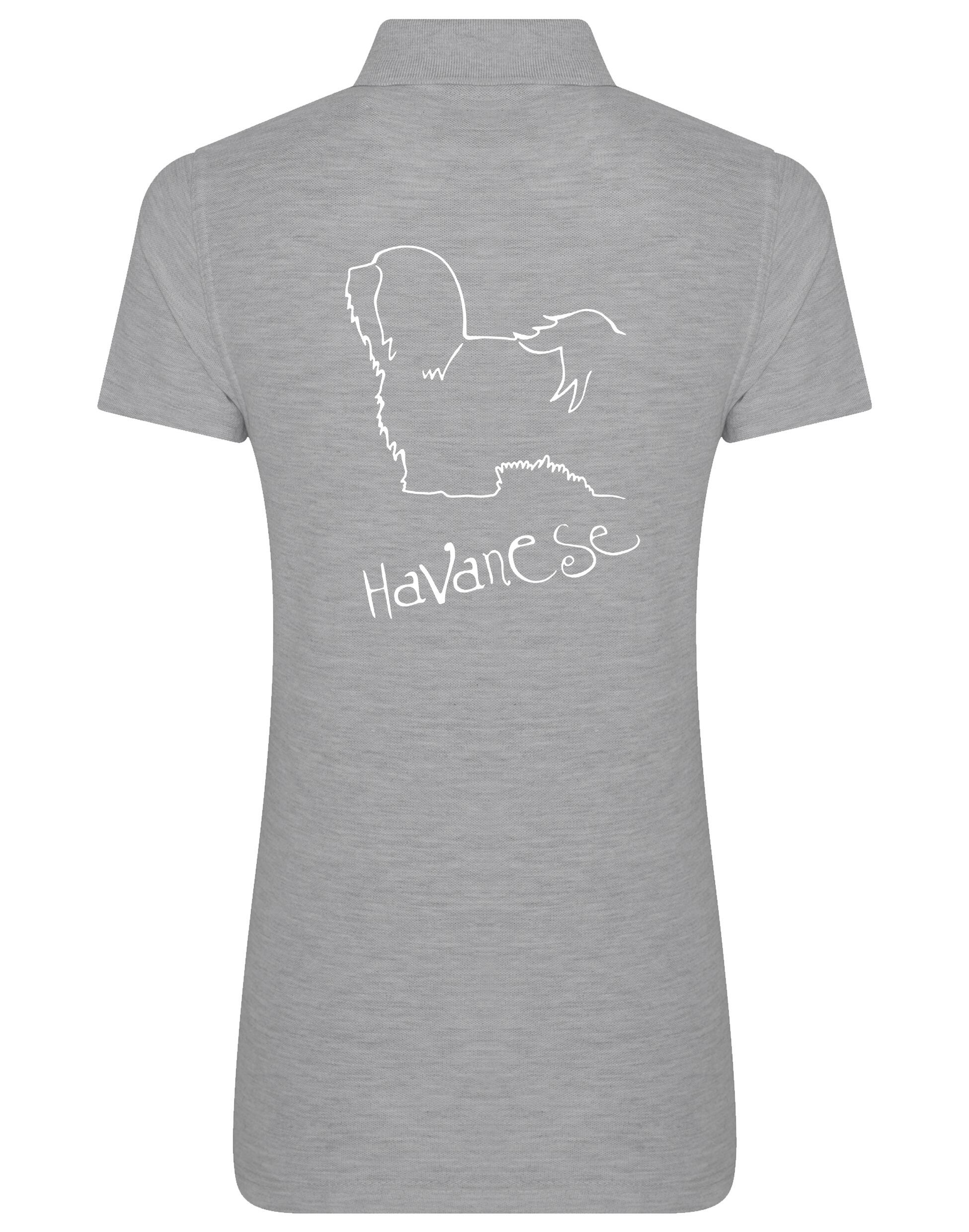 Women's cotton polo featuring a detailed Havanese graphic – stylish and comfortable apparel for Havanese lovers.