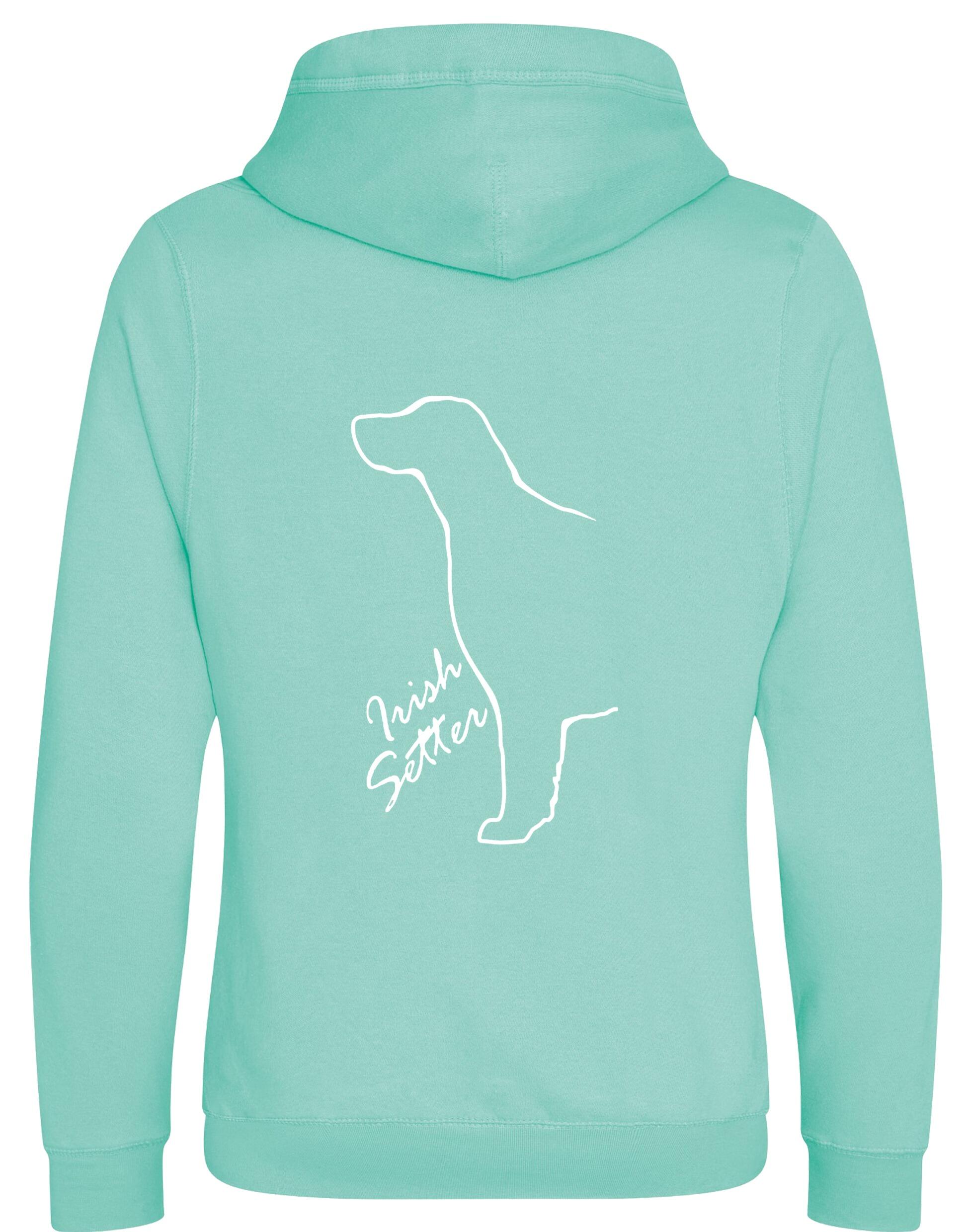 Irish Setter Crossneck Pullover Hoodie featuring detailed breed artwork, brushed fleece interior, and a modern crossneck design.
