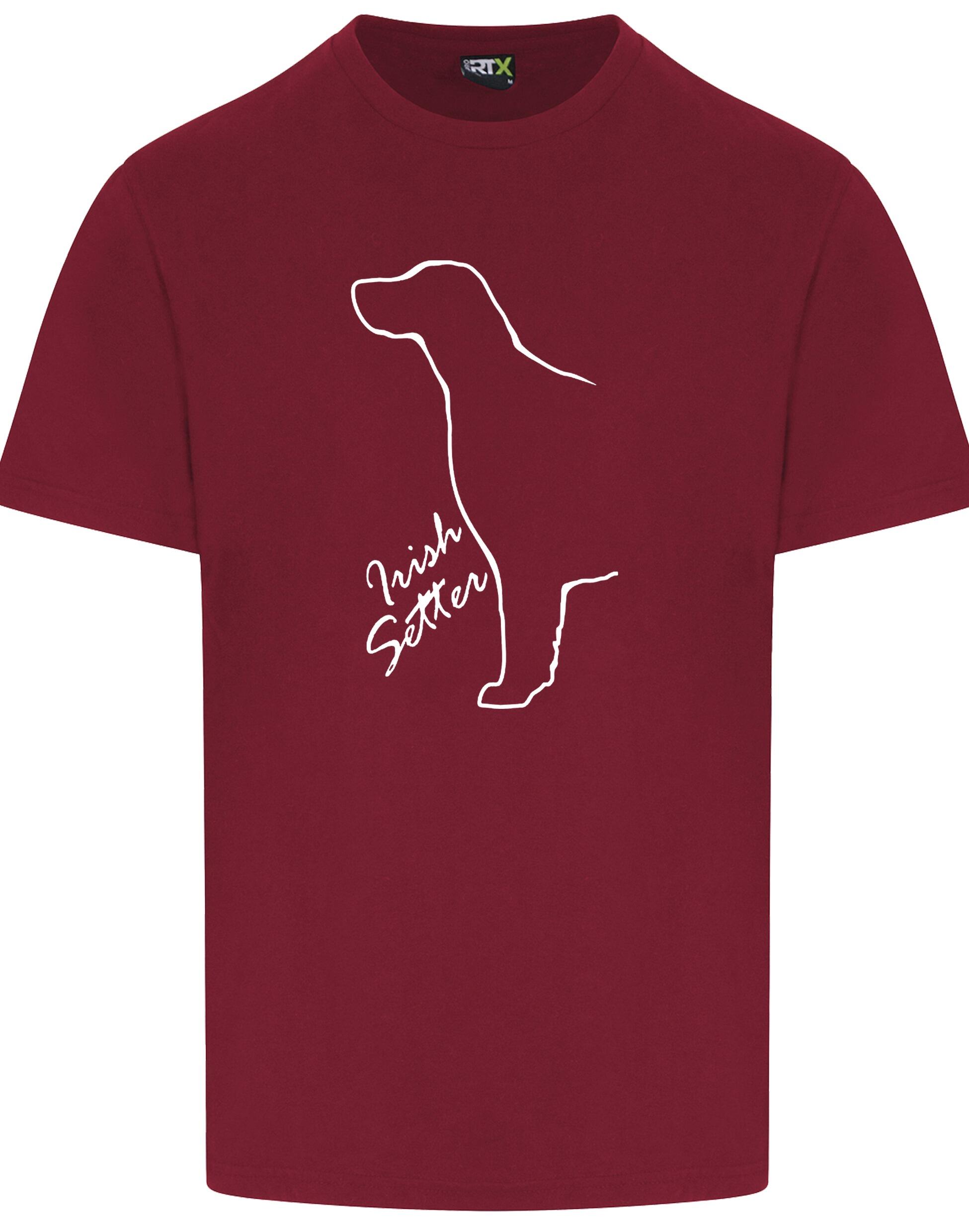 Irish Setter Unisex Roundneck T-shirt featuring detailed breed artwork on breathable cotton fabric with a relaxed fit for versatile wear.