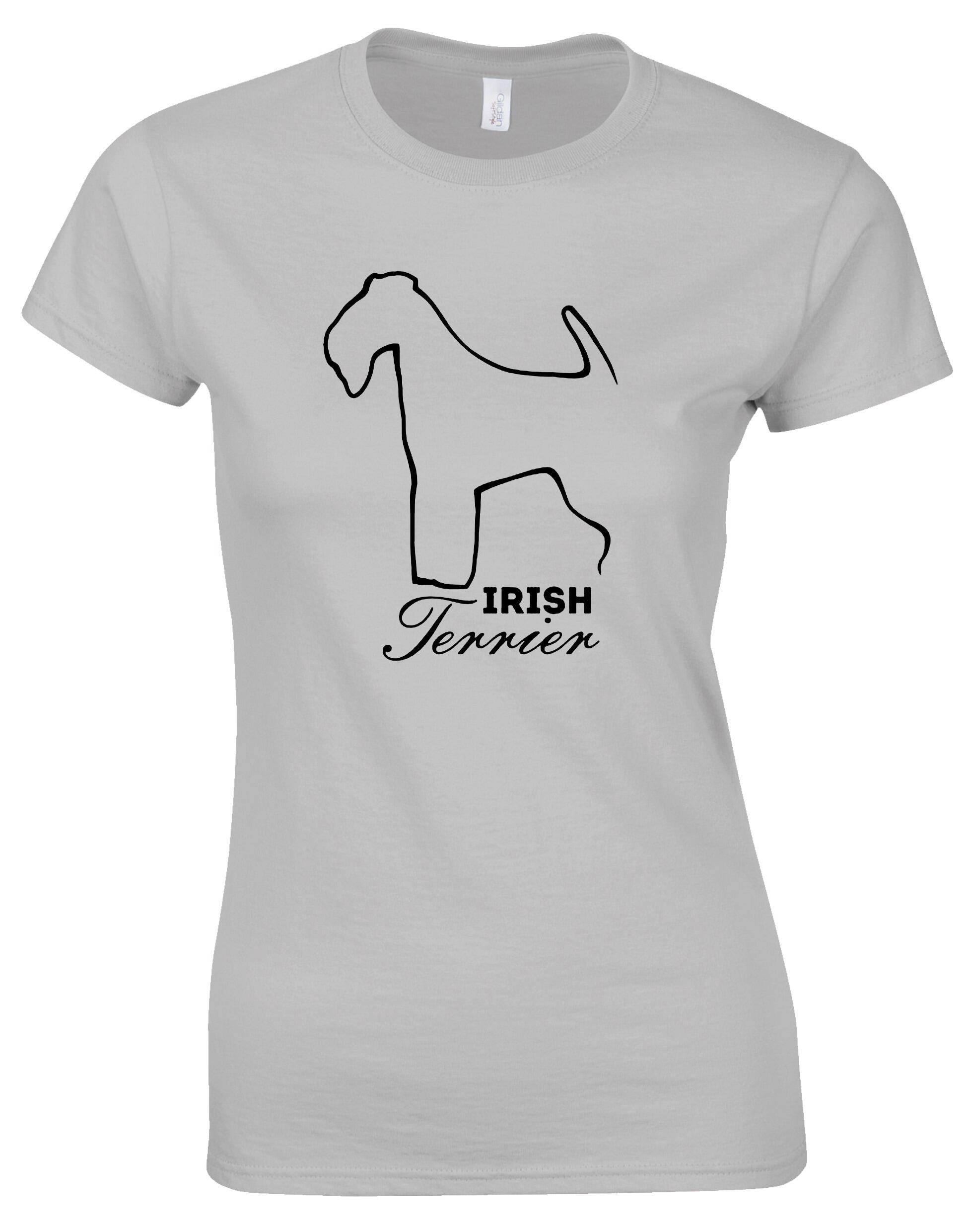 Female Roundneck T-shirt featuring exclusive Irish Terrier artwork, crafted from soft cotton for lightweight comfort and a flattering feminine fit.